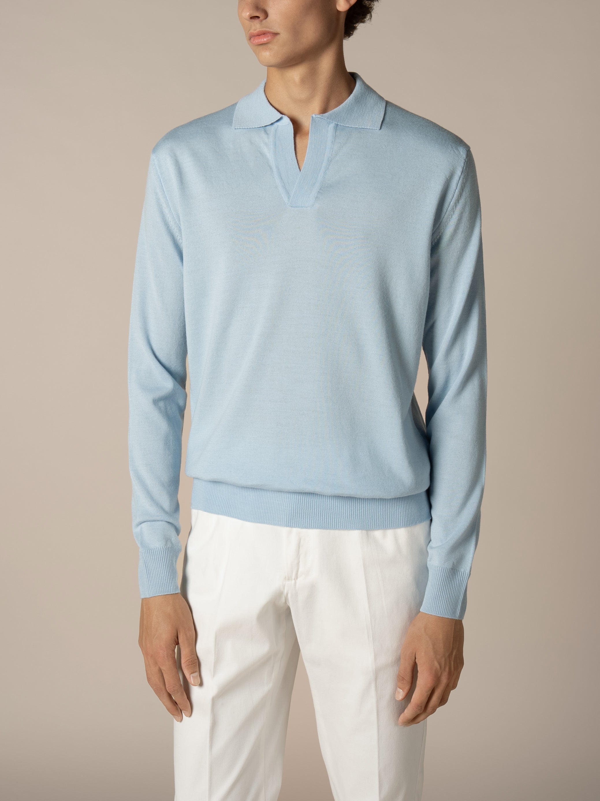 Aurélien | Cashwool Polo Shirt Buttonless Light Blue