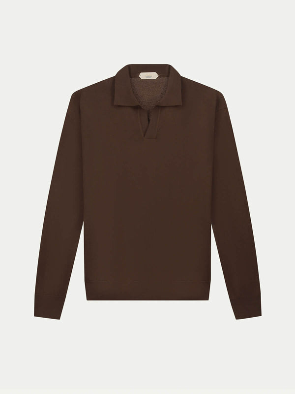 Extrafine Merino Buttonless Polo Brown
