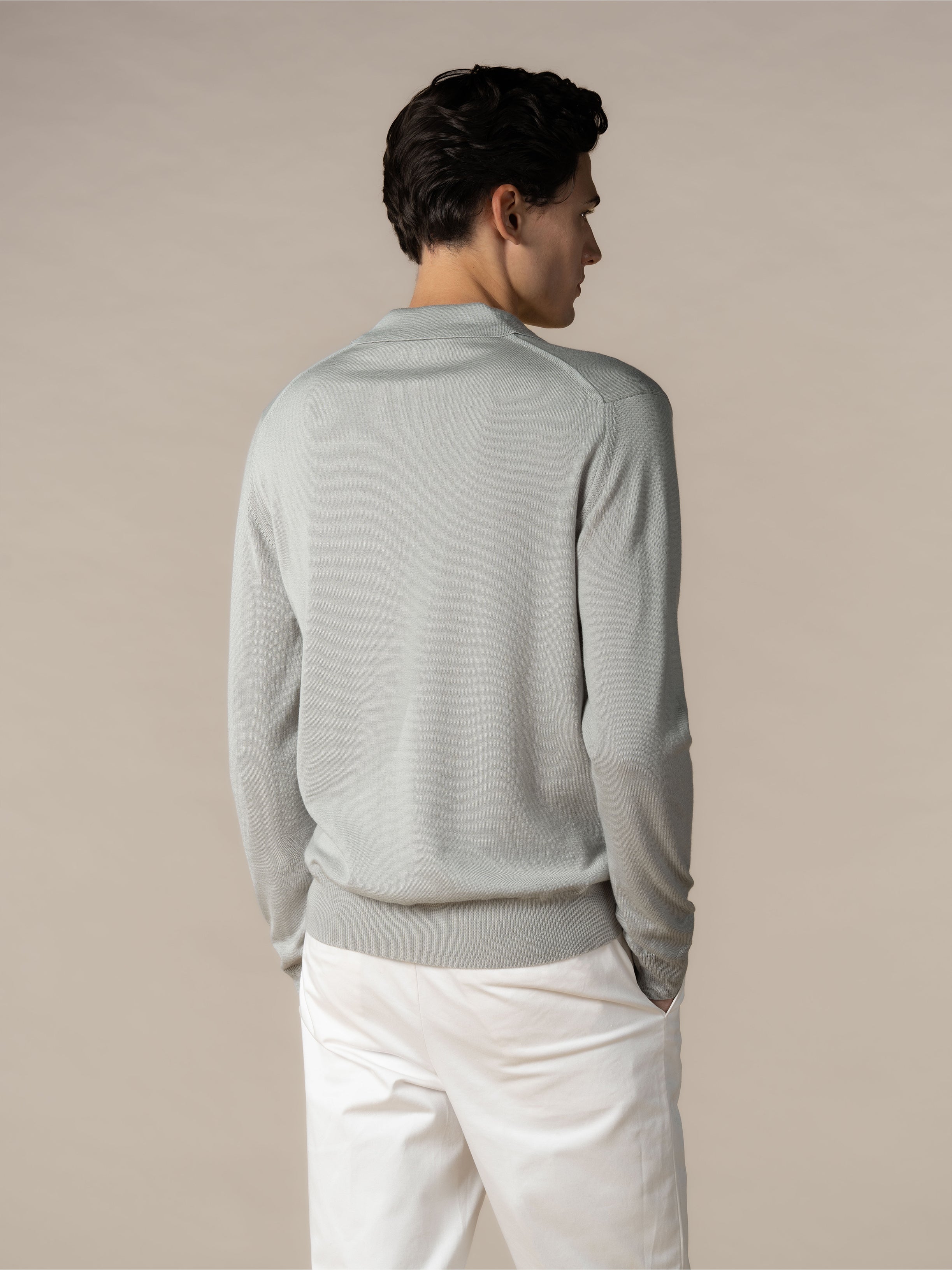 Extrafine Merino Buttonless Polo Classic Grey