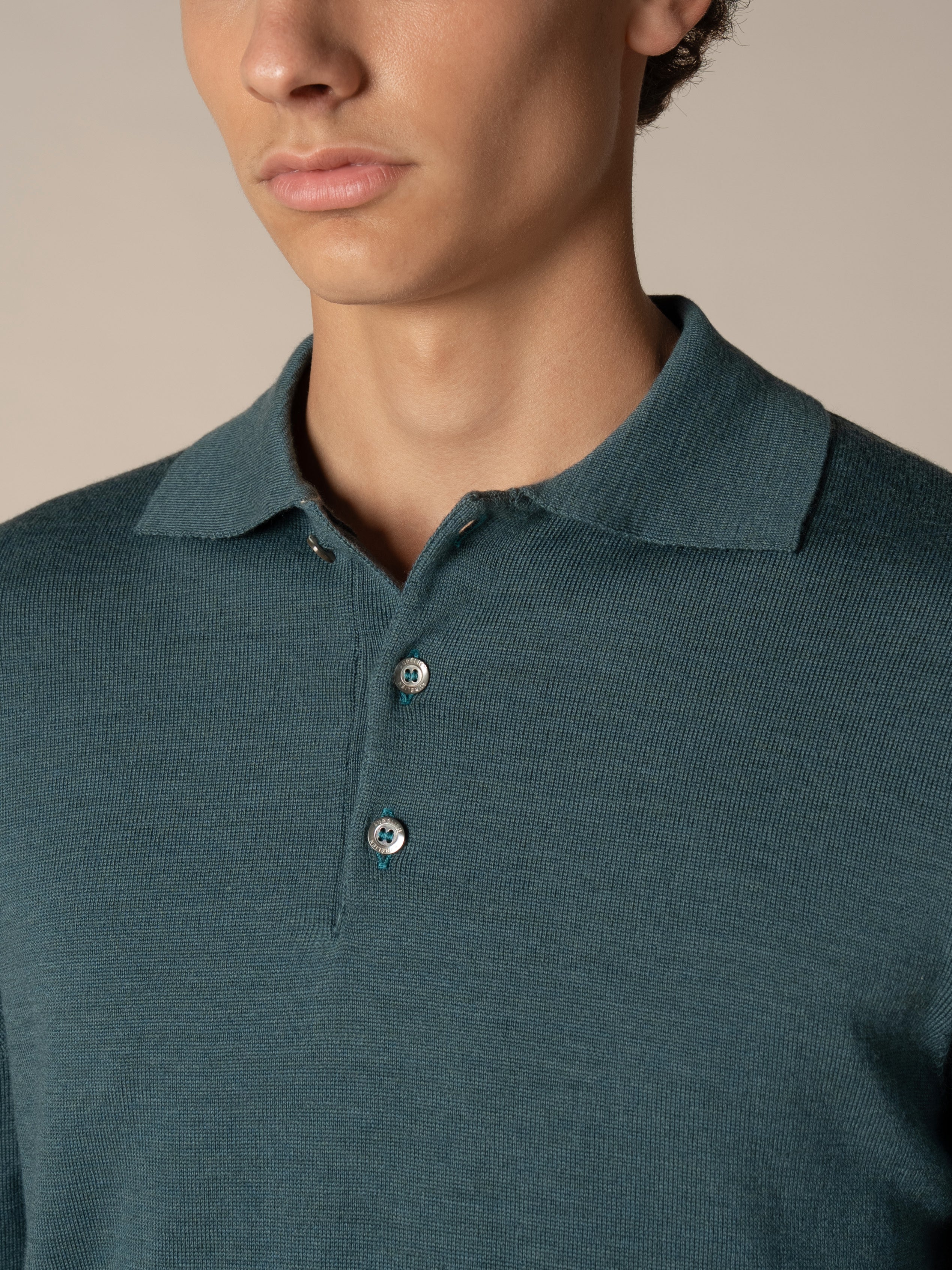 Extrafine Merino Polo Dark Aquamarine