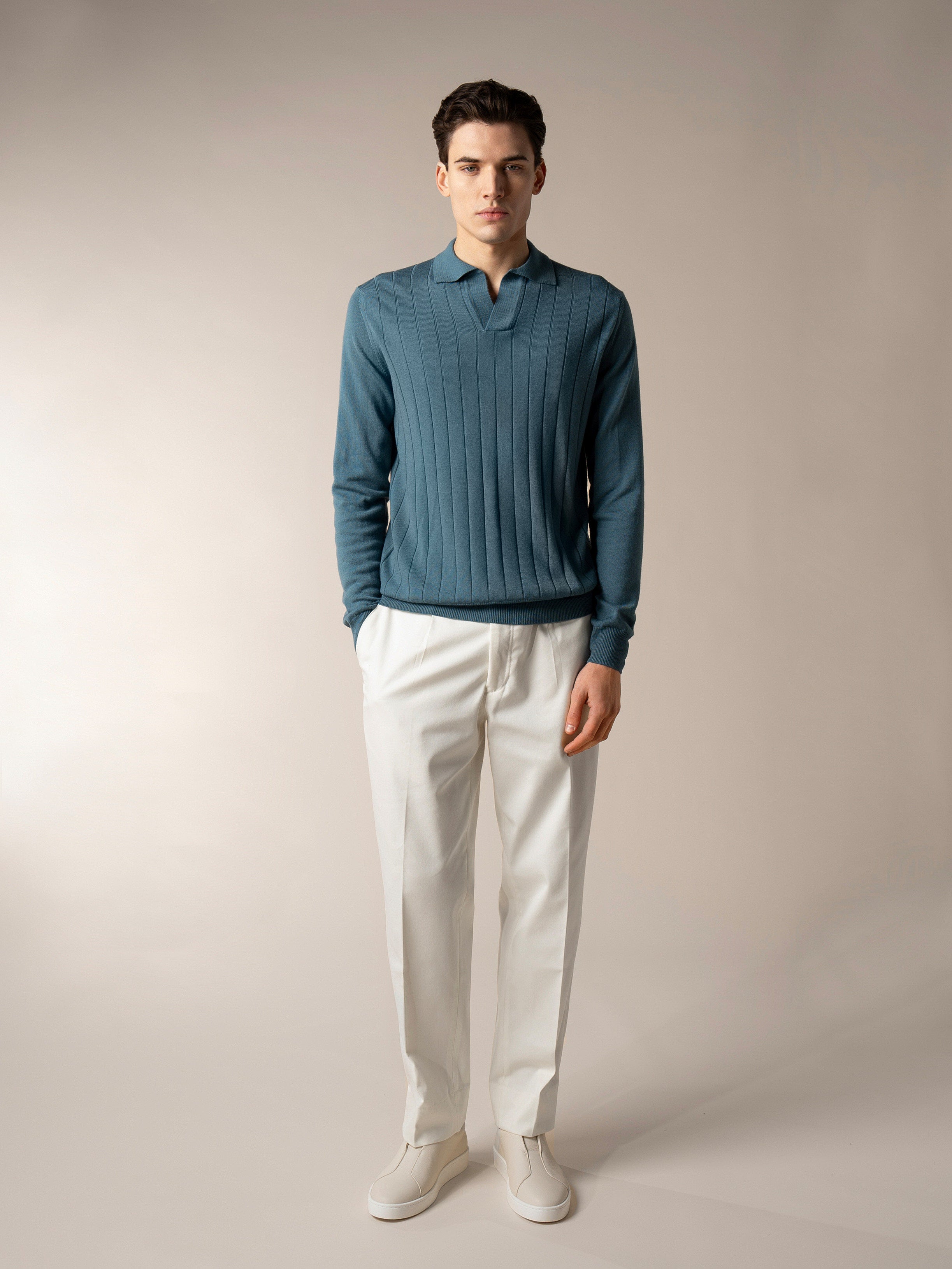 Shortsleeve Buttonless Ribbed Polo Sea Green