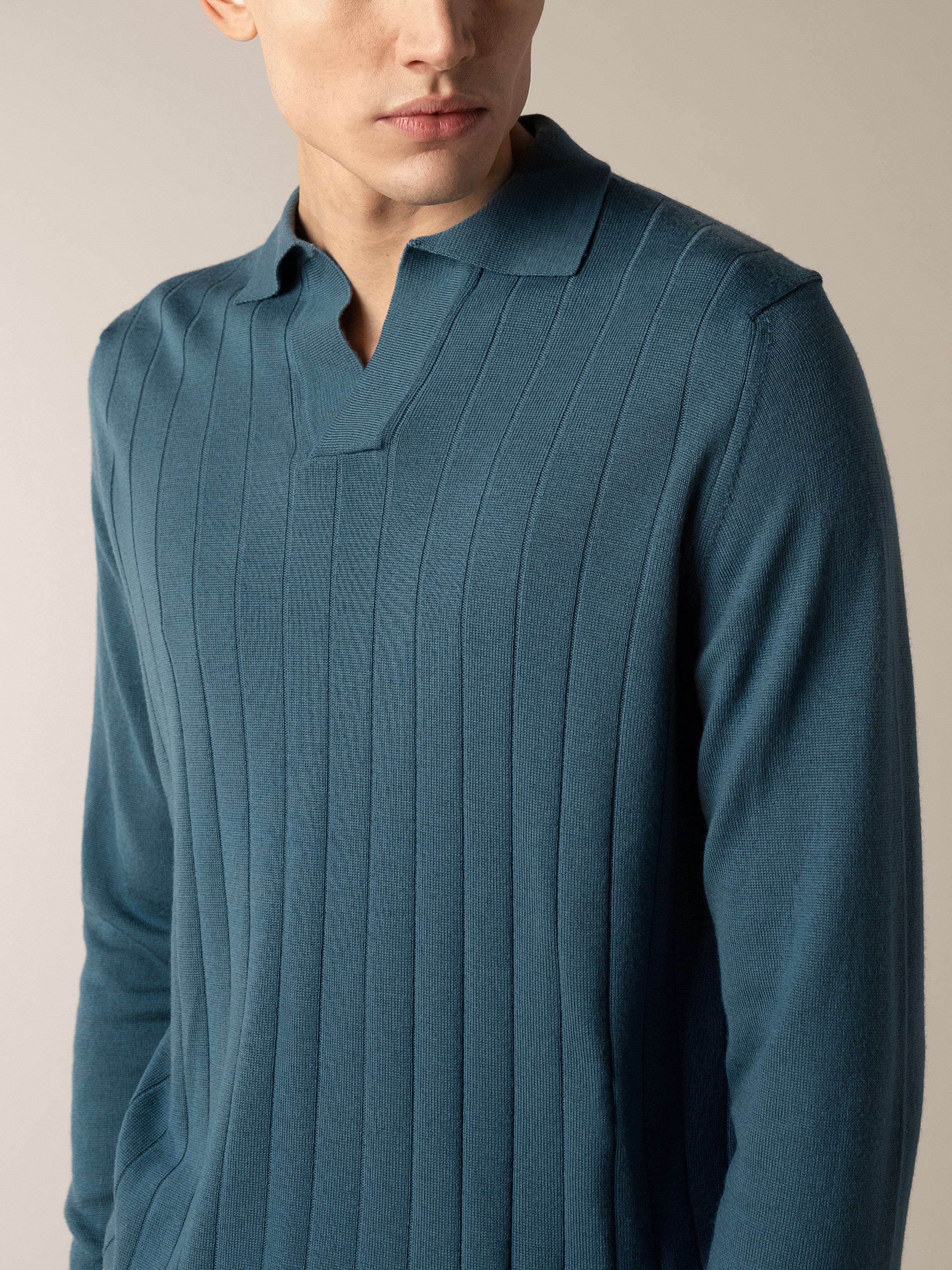 Shortsleeve Buttonless Ribbed Polo Sea Green