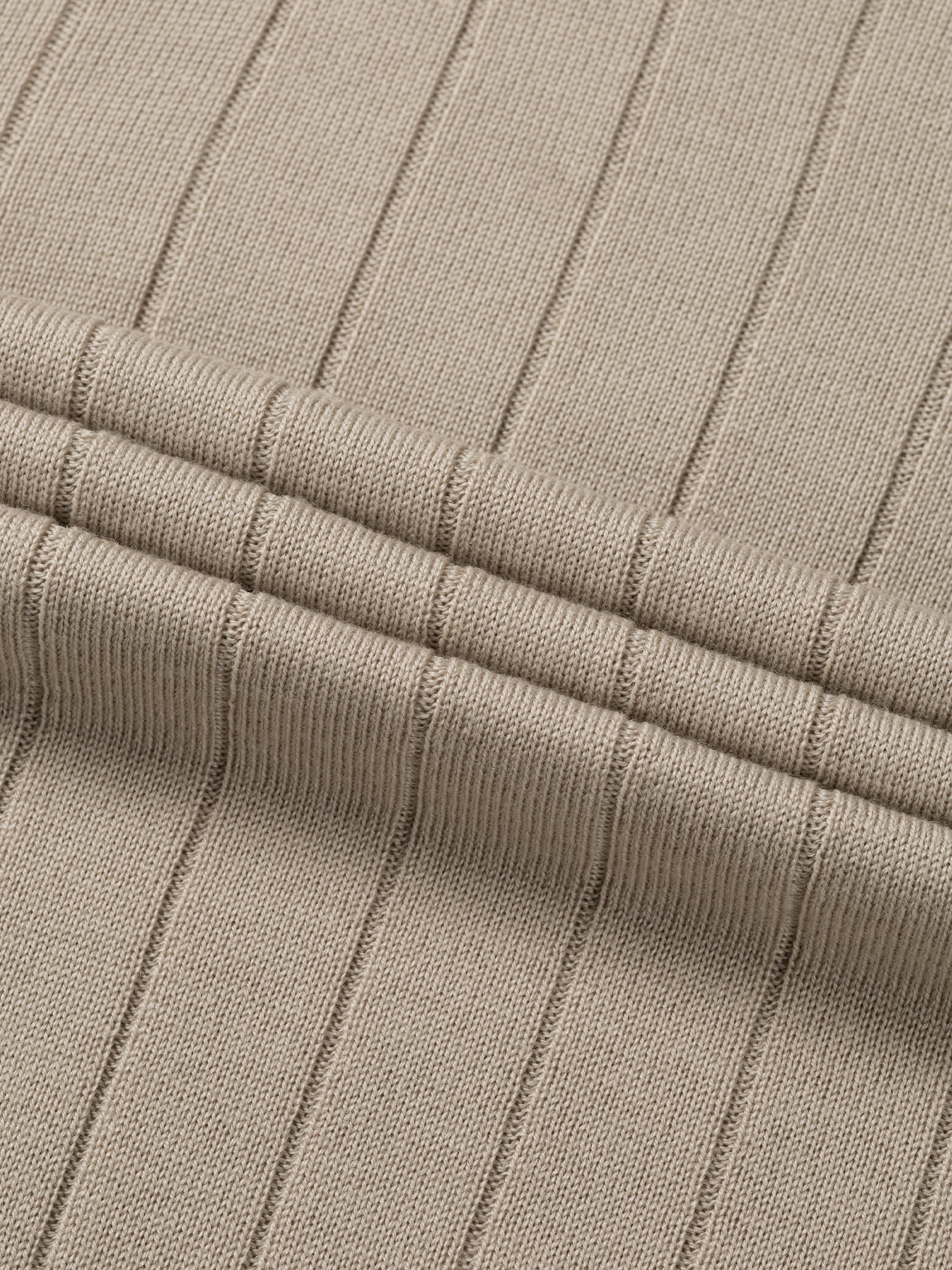 Greige Extrafine Merino Ribbed Buttonless Polo