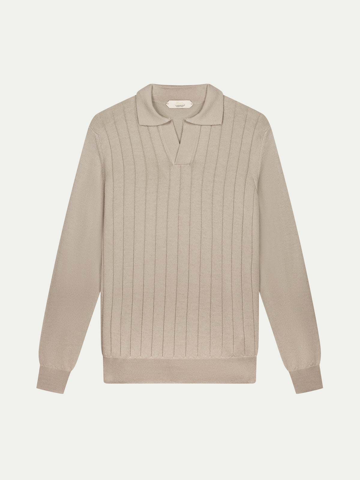 Greige Extrafine Merino Ribbed Buttonless Polo