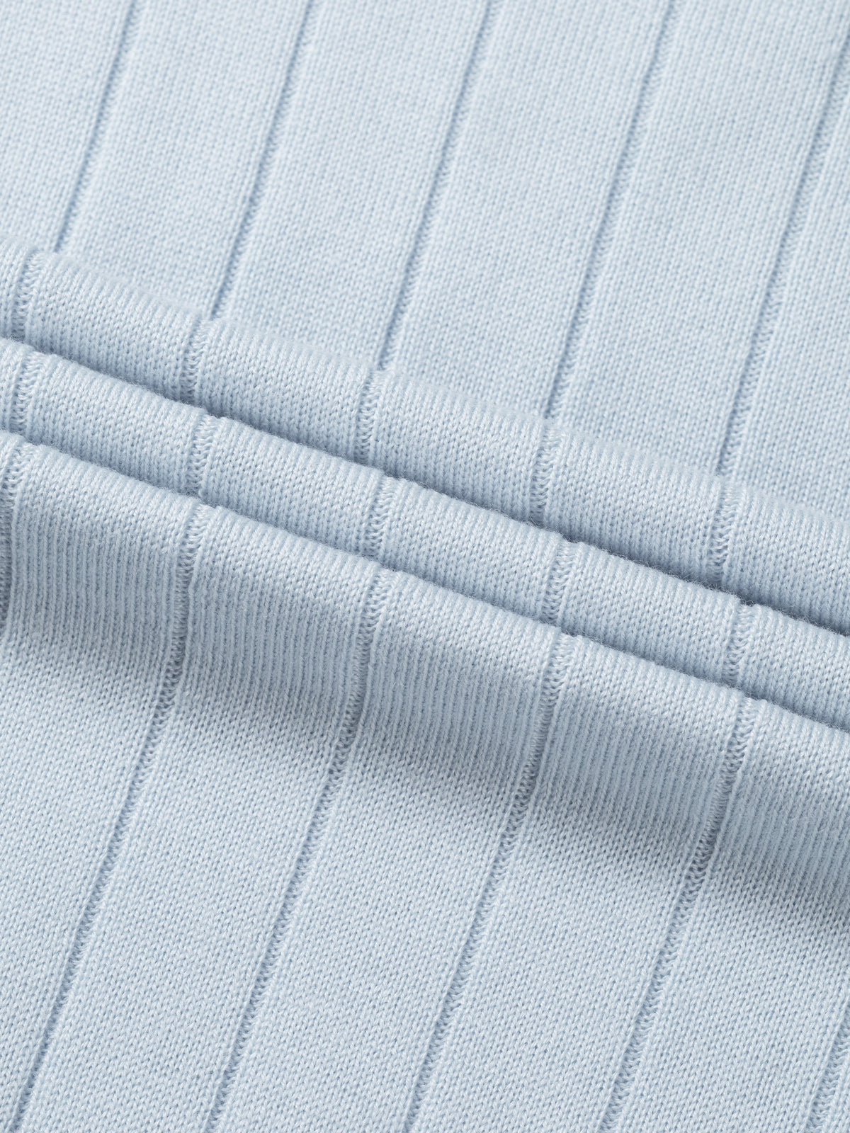 Light Blue Extrafine Merino Ribbed Buttonless Polo