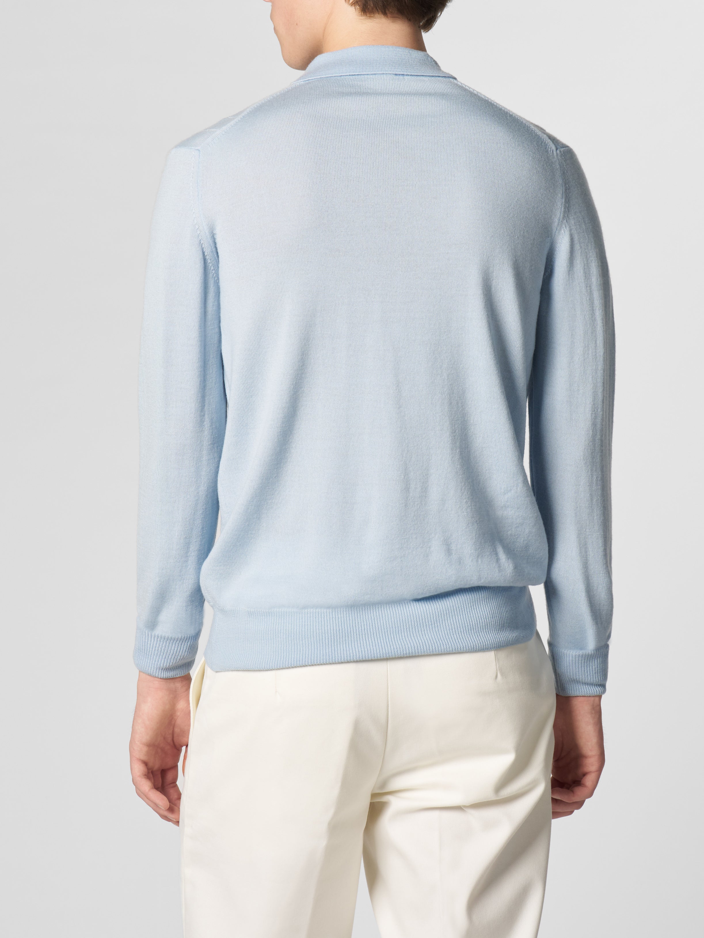 Light Blue Extrafine Merino Ribbed Buttonless Polo