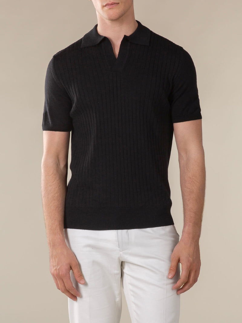 Shortsleeve Buttonless Ribbed Polo Black