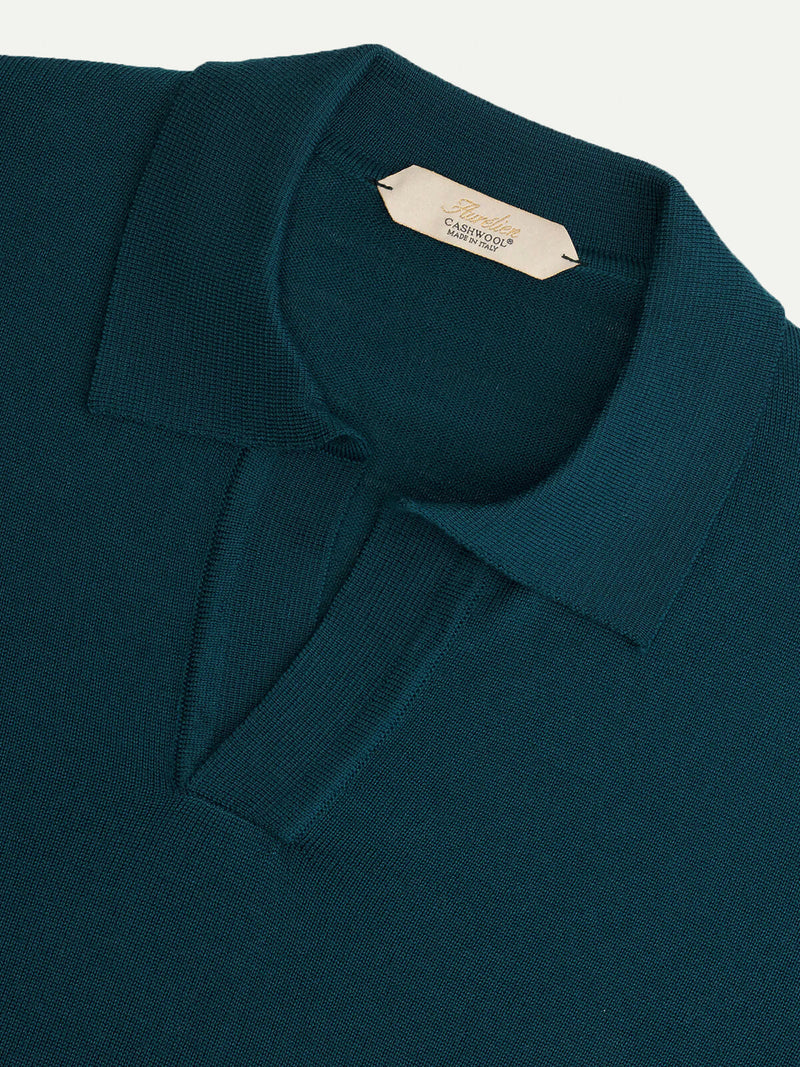 Extrafine Merino Buttonless Polo Forest Green