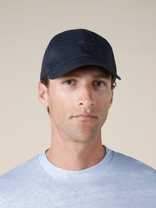 Navy Linen Baseball Cap