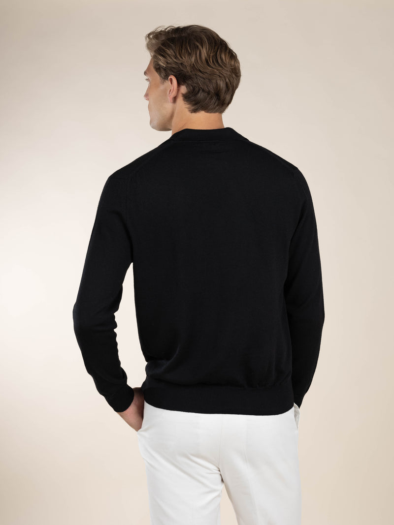 Extrafine Merino Buttonless Polo Black