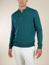 Extrafine Merino Buttonless Polo Carribean Blue