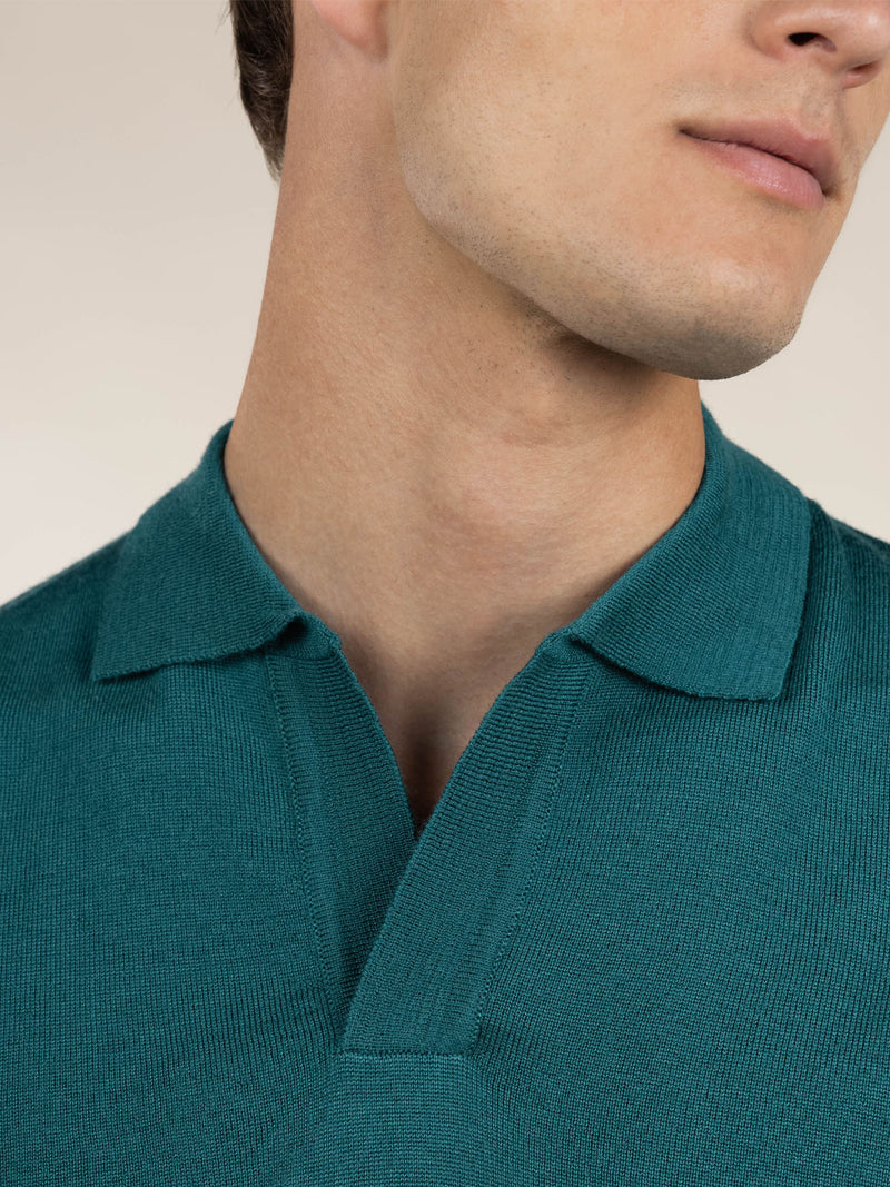 Extrafine Merino Buttonless Polo Carribean Blue