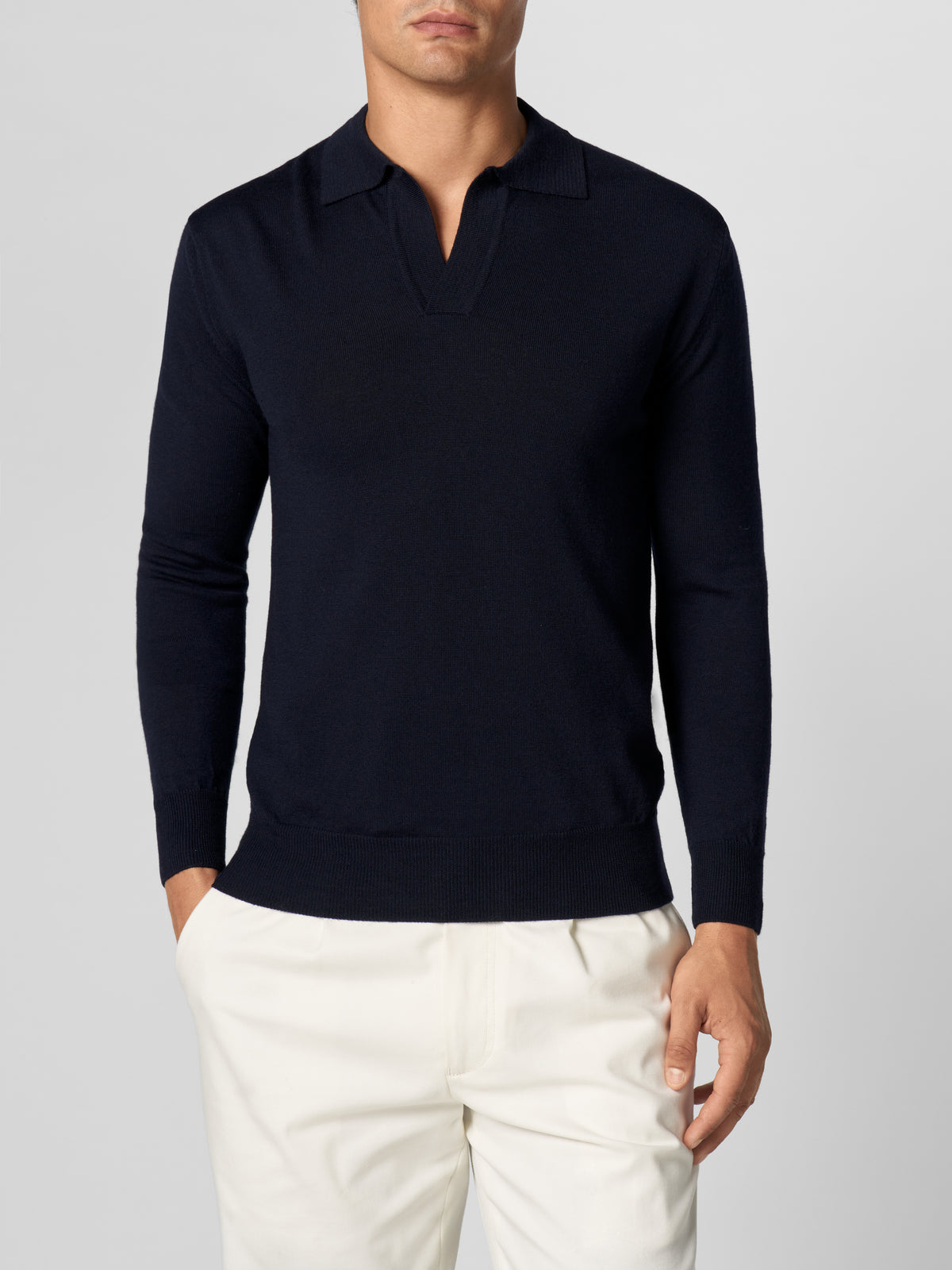 Extrafine Merino Buttonless Polo Navy