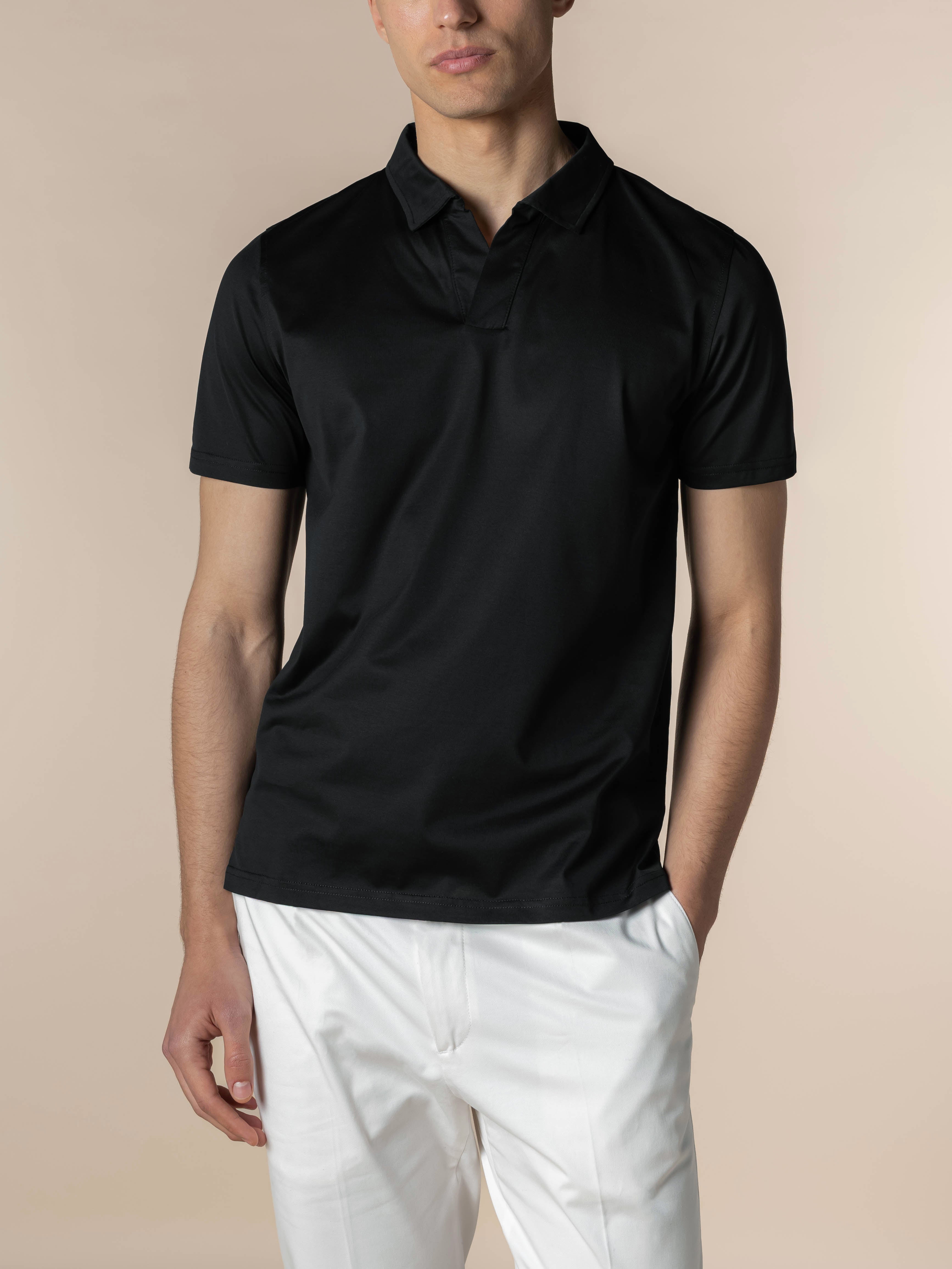 Aurélien | Black Buttonless Polo Shirt