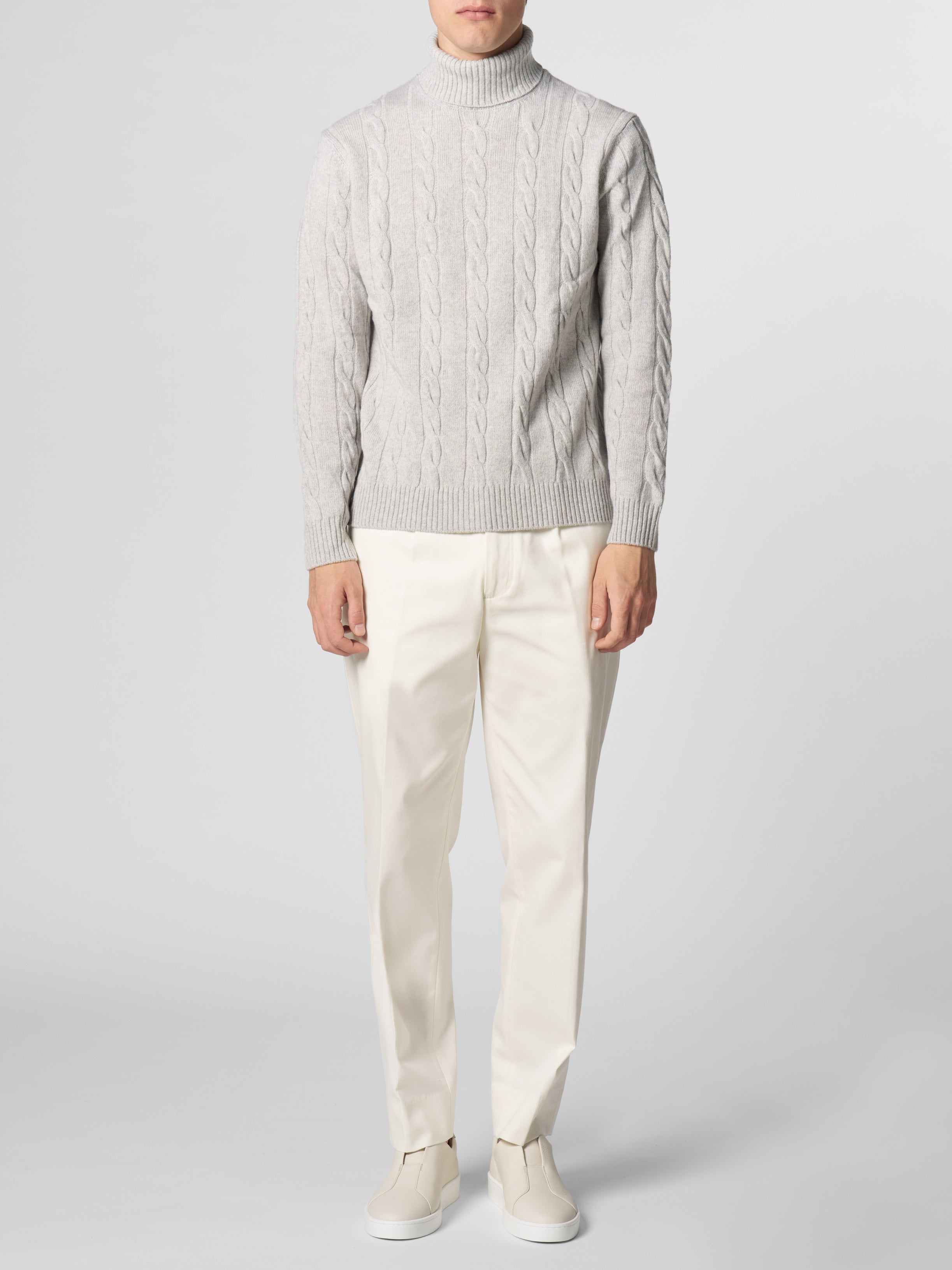 Dolcevita Cable Knit Sweater Light Grey