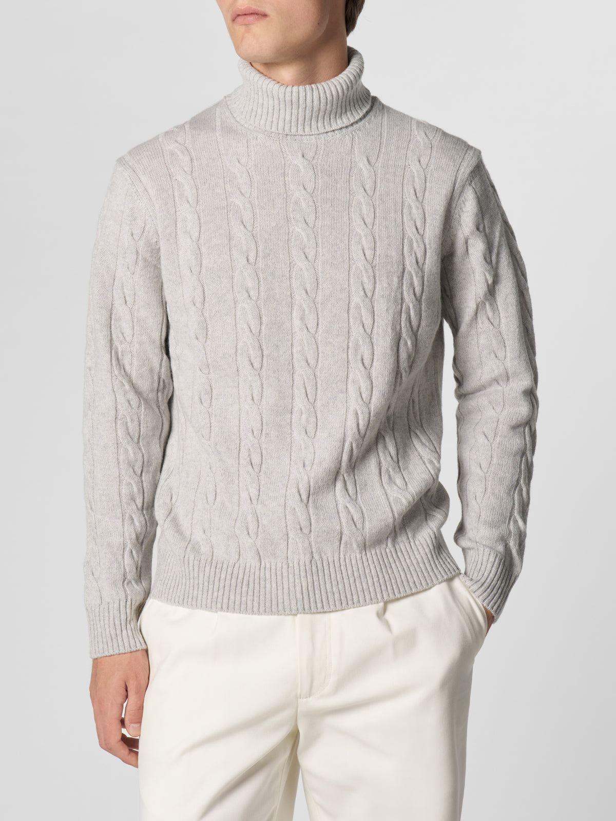 Dolcevita Cable Knit Sweater Light Grey