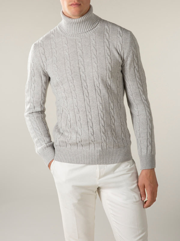 Dolcevita Cable Knit Sweater Light Grey