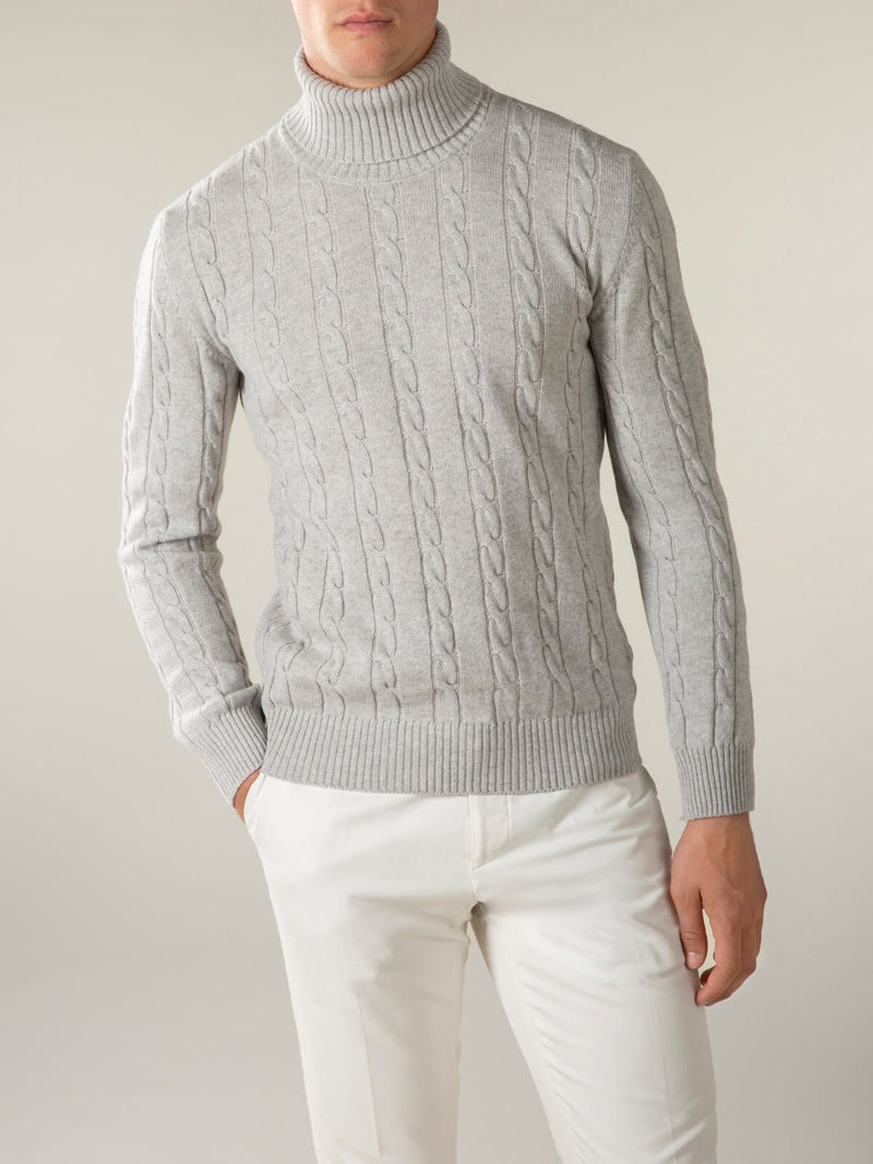 Aurélien | Dolcevita Cable Knit Sweater Light Grey