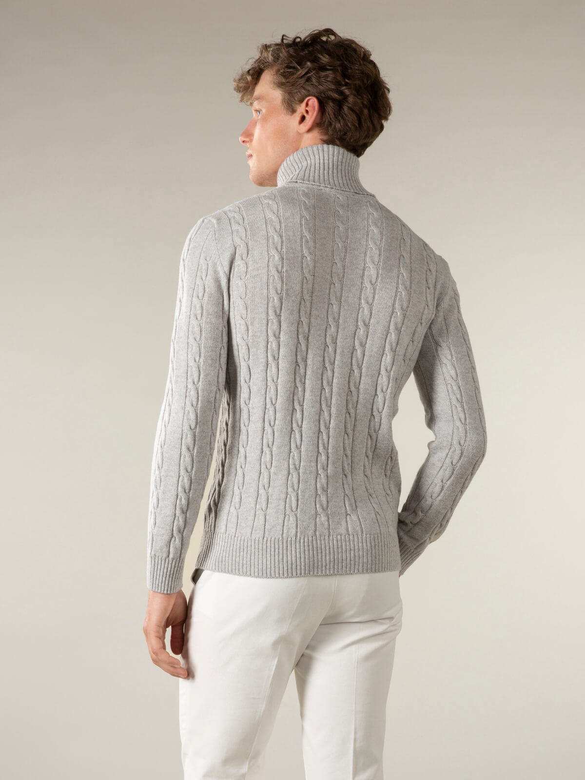 Dolcevita Cable Knit Sweater Light Grey