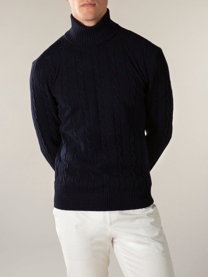 Dolcevita Cable Knit Sweater Navy
