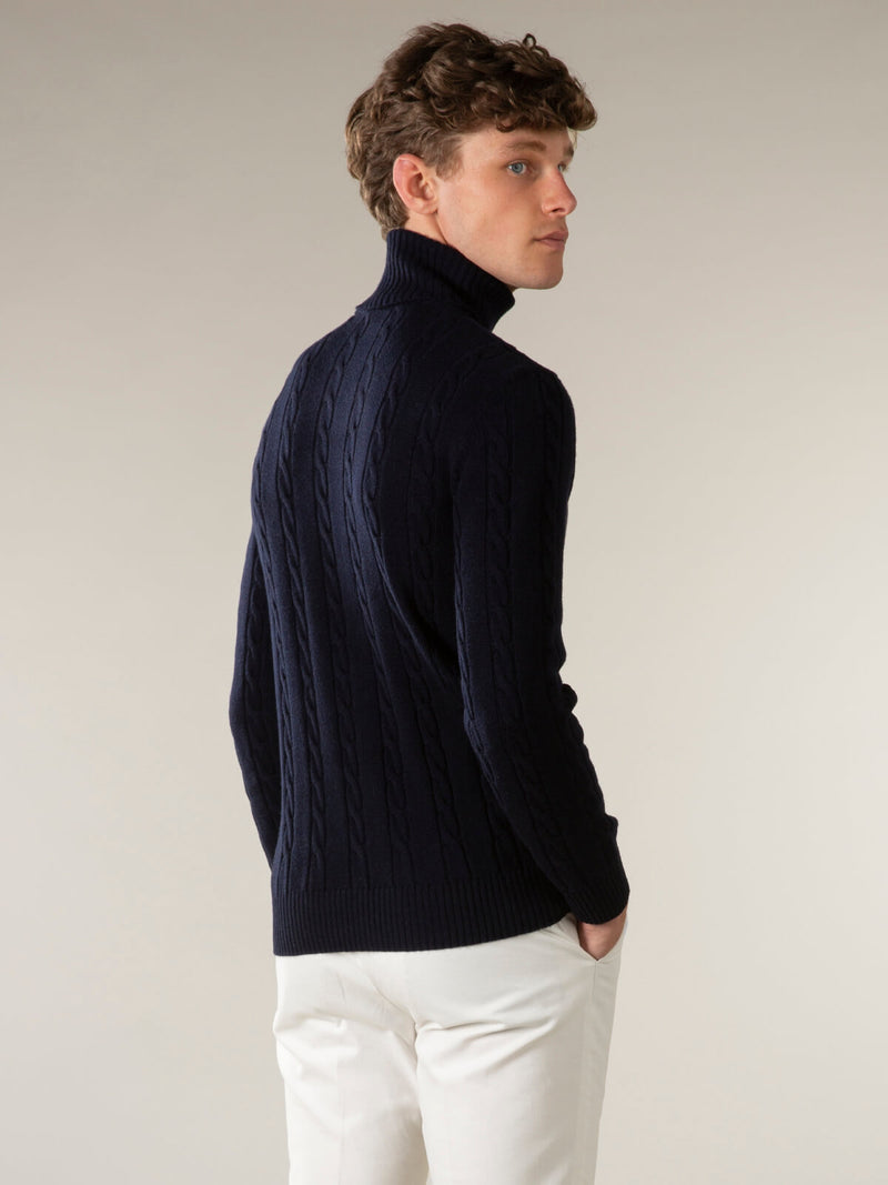 Dolcevita Cable Knit Sweater Navy