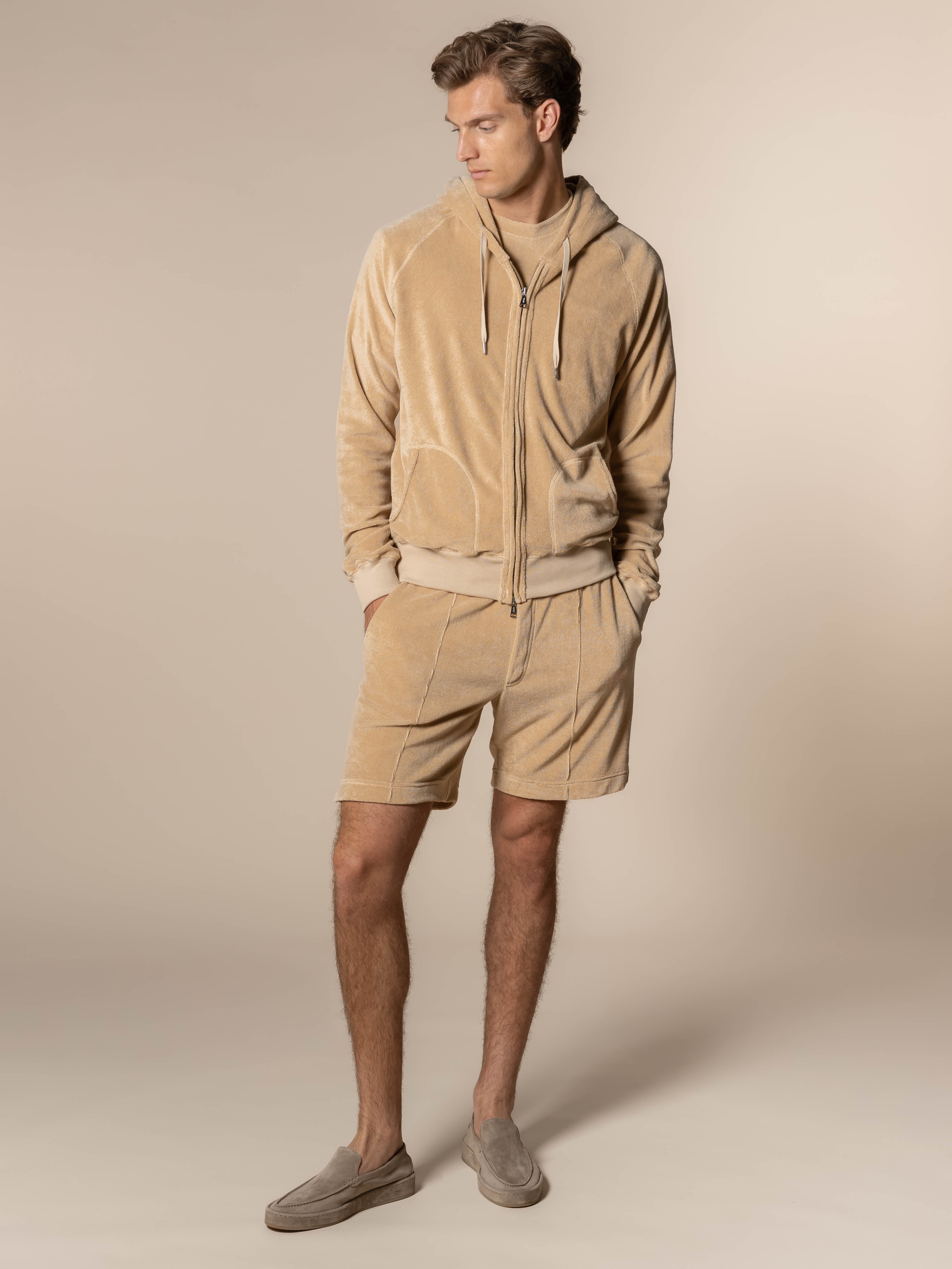 Beige Terry Towelling Zipper Vest