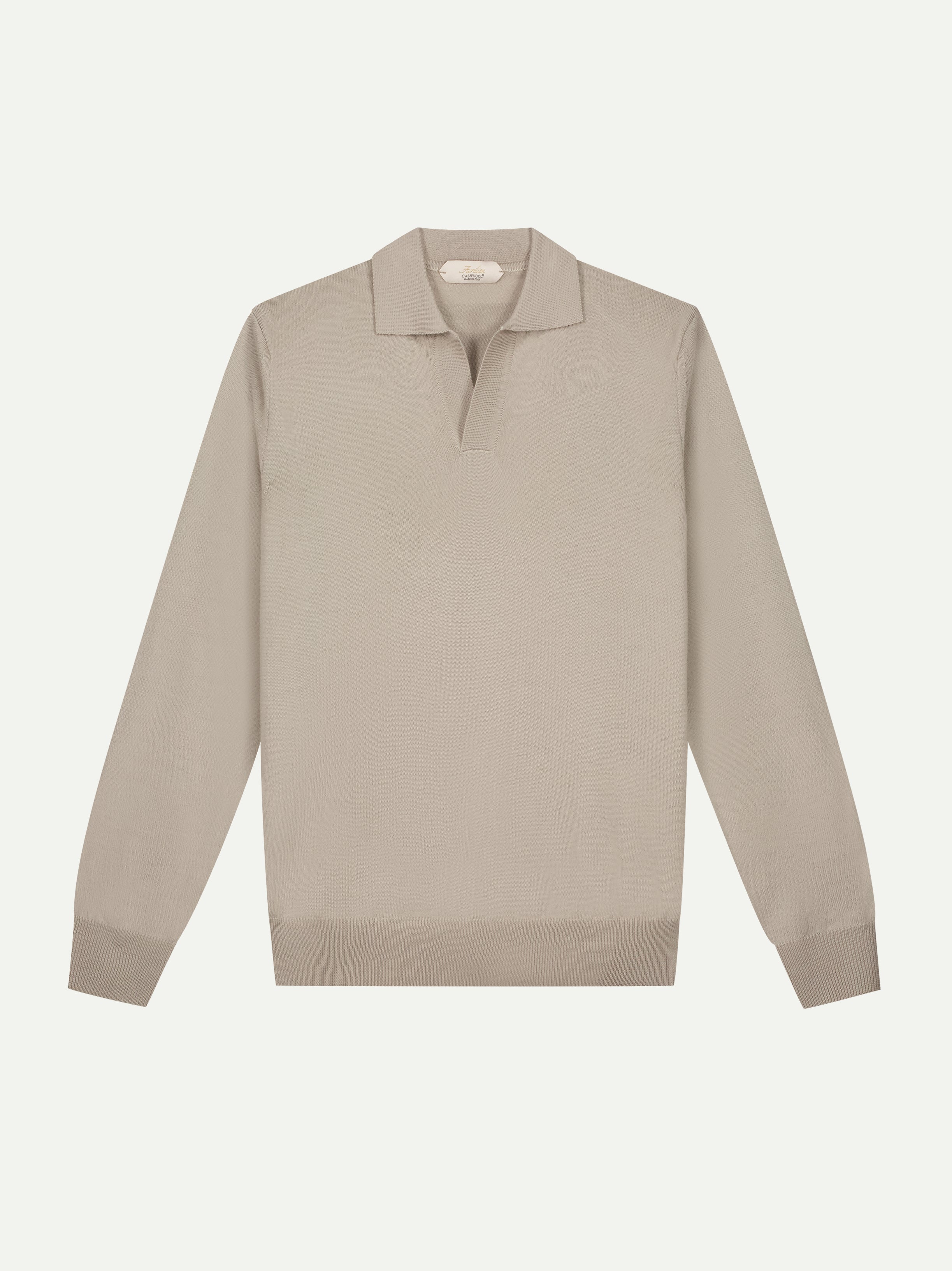 Extrafine Merino Buttonless Polo Greige