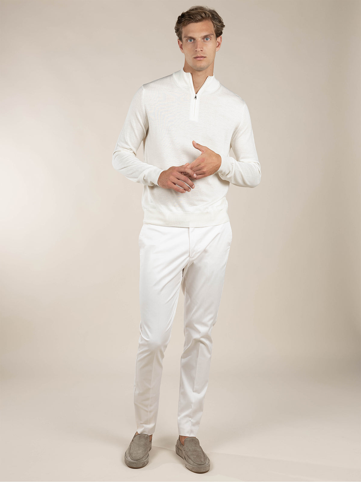 Extrafine Merino Zipper Sweater Ivory