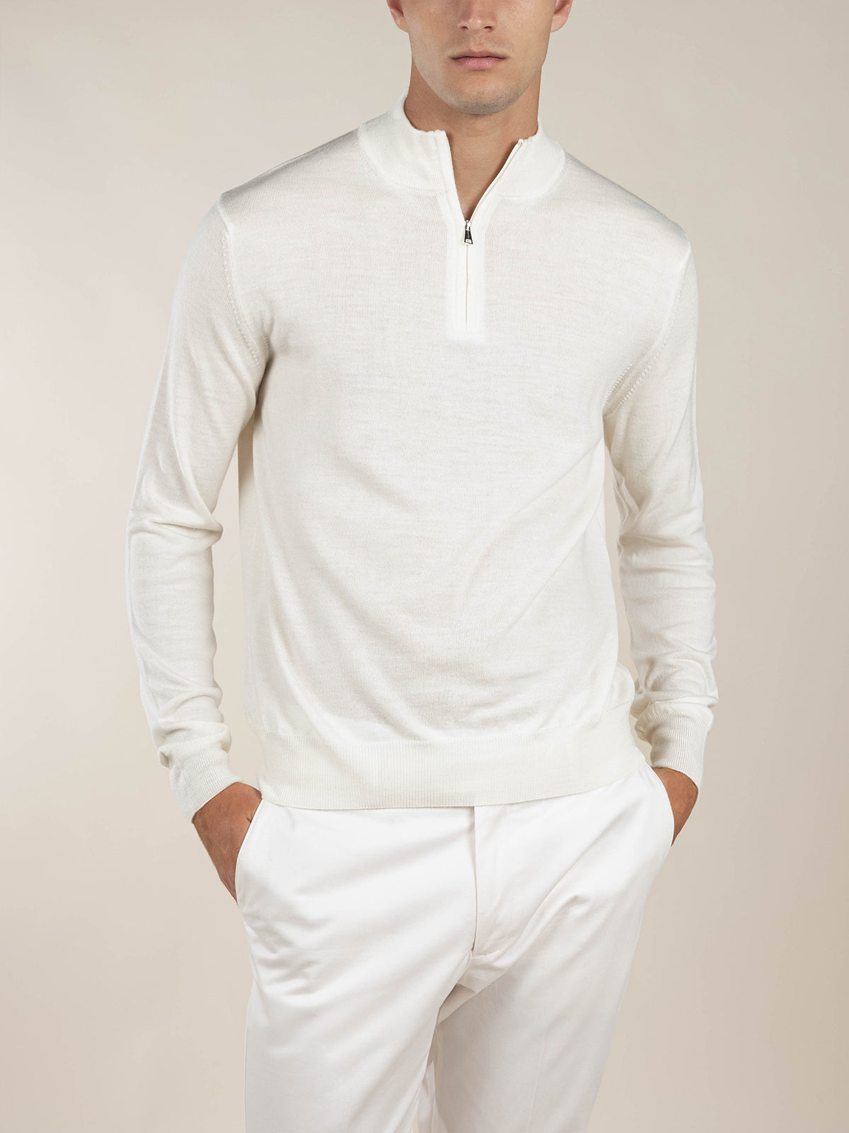 Extrafine Merino Zipper Sweater Ivory