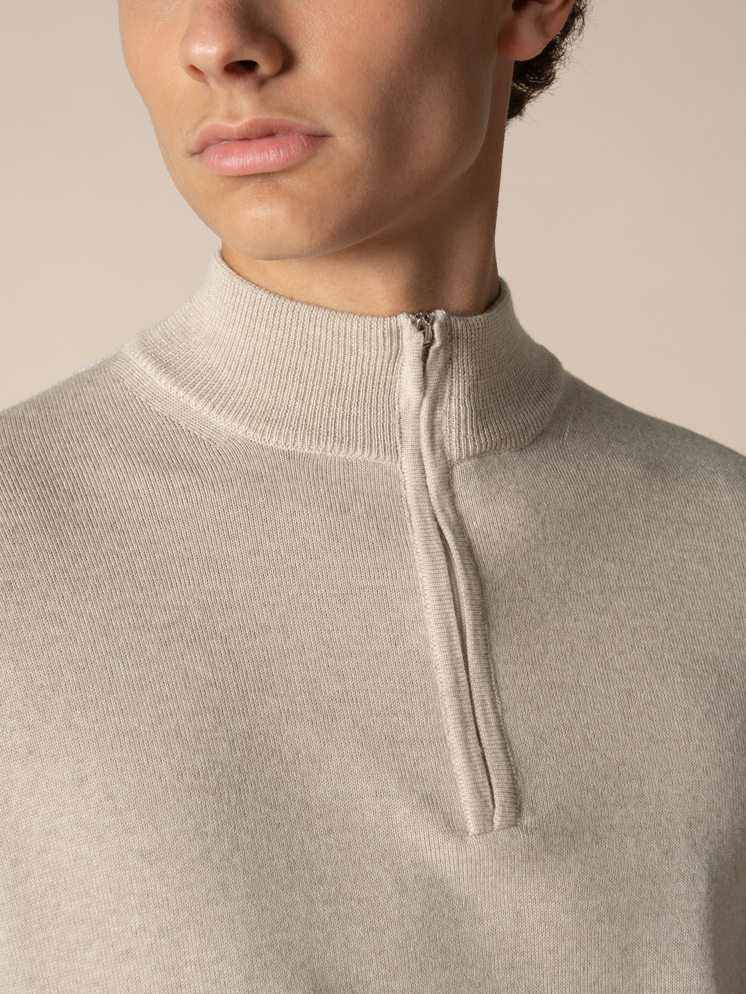 Extrafine Merino Zipper Sweater Light Beige