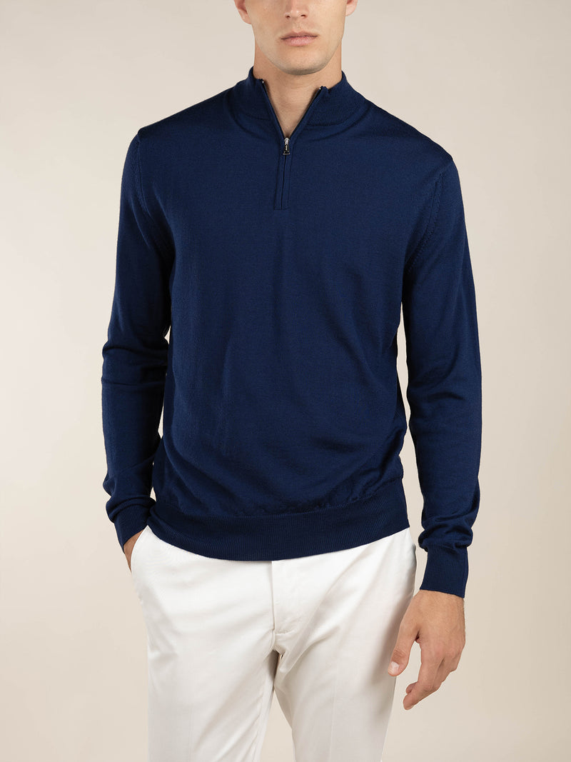 Extrafine Merino Zipper Sweater Steel Blue