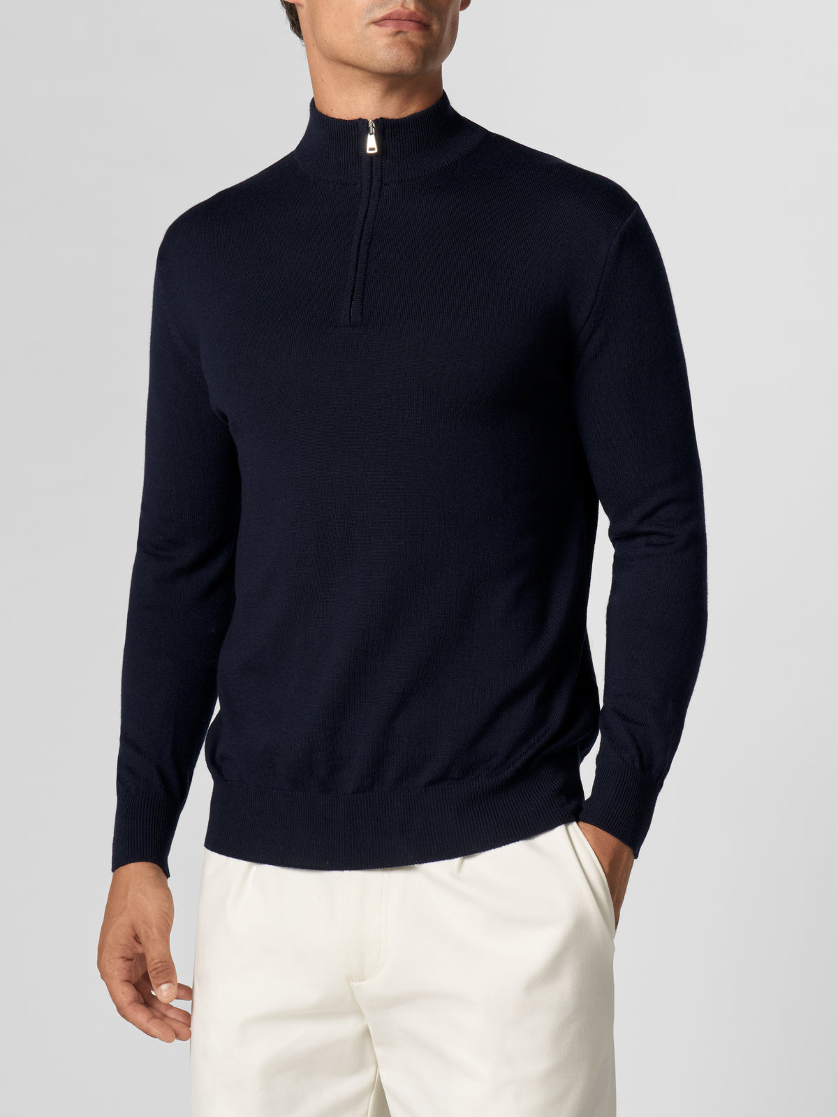 Extrafine Merino Zipper Sweater Navy