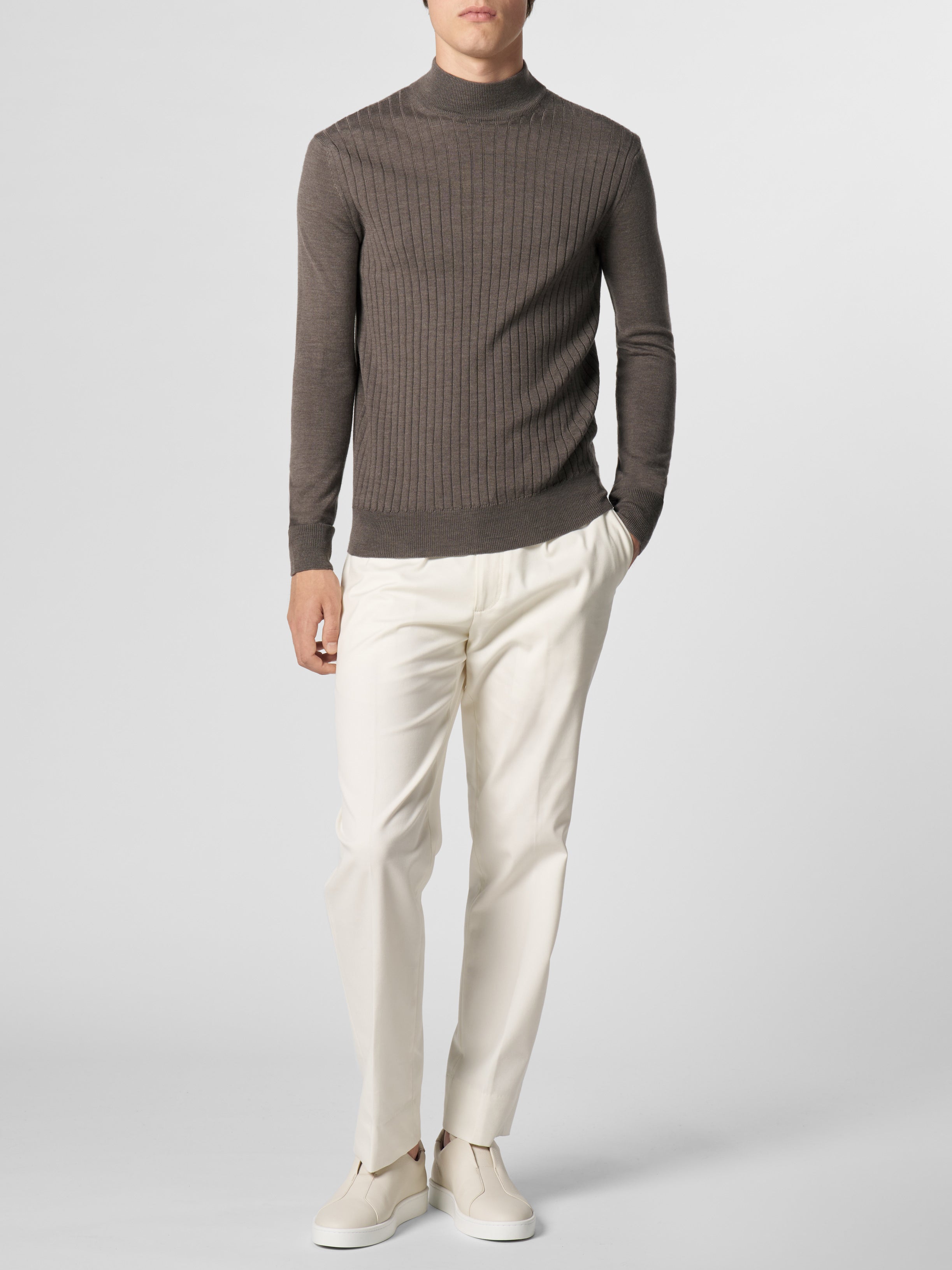 Extrafine Merino Ribbed Mockneck Ash Grey