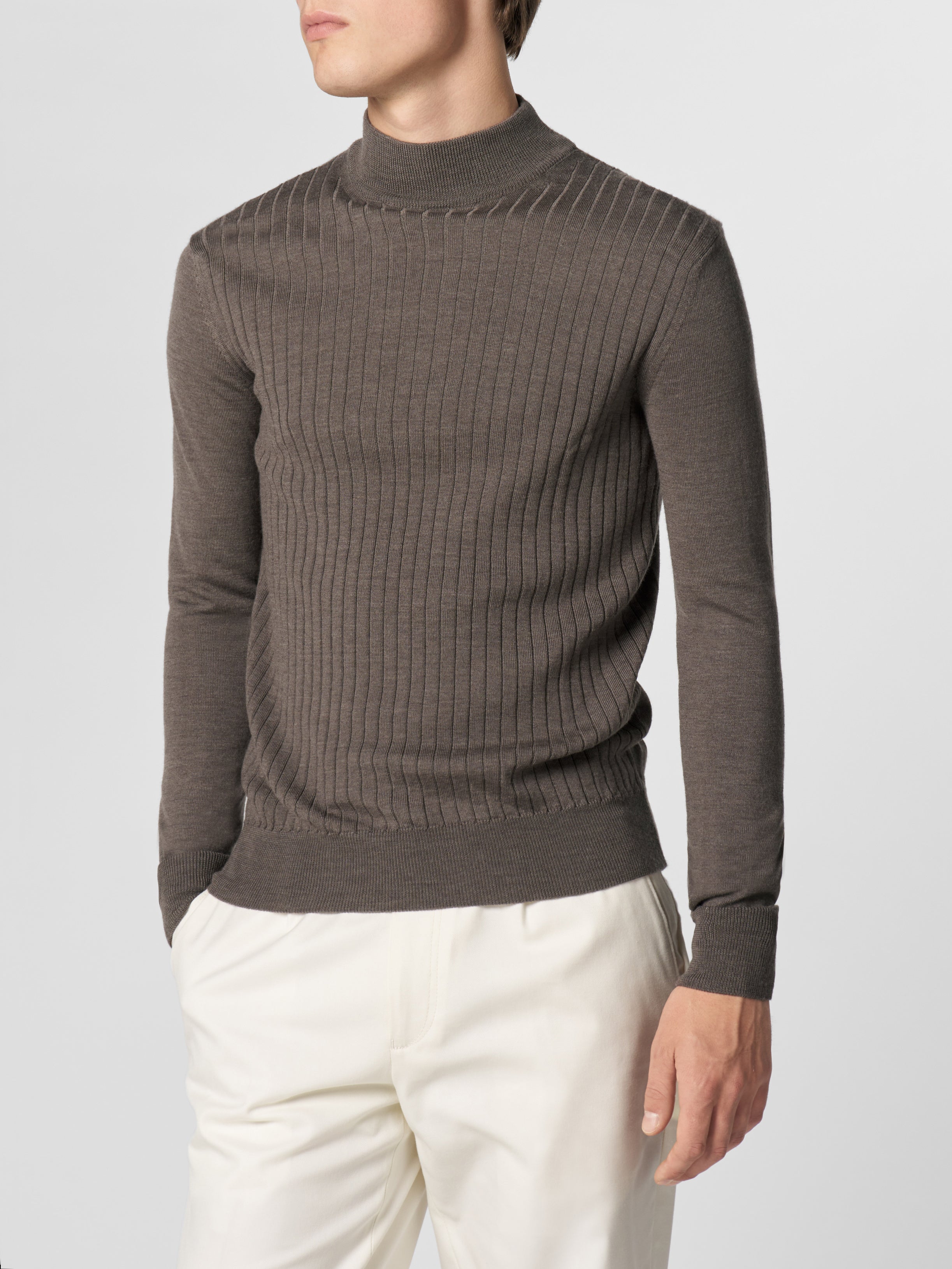 Extrafine Merino Ribbed Mockneck Ash Grey