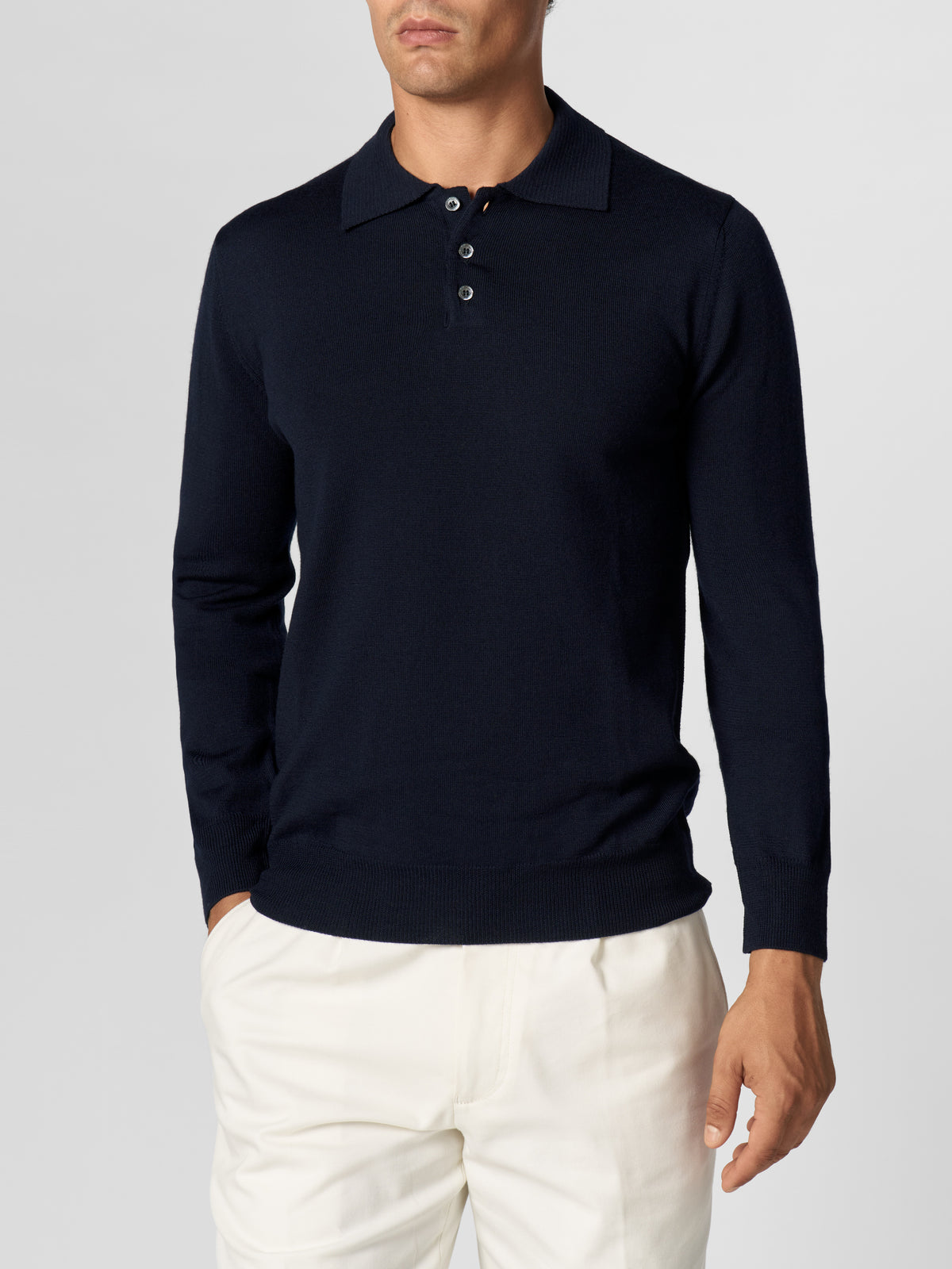 Extrafine Merino Polo Navy