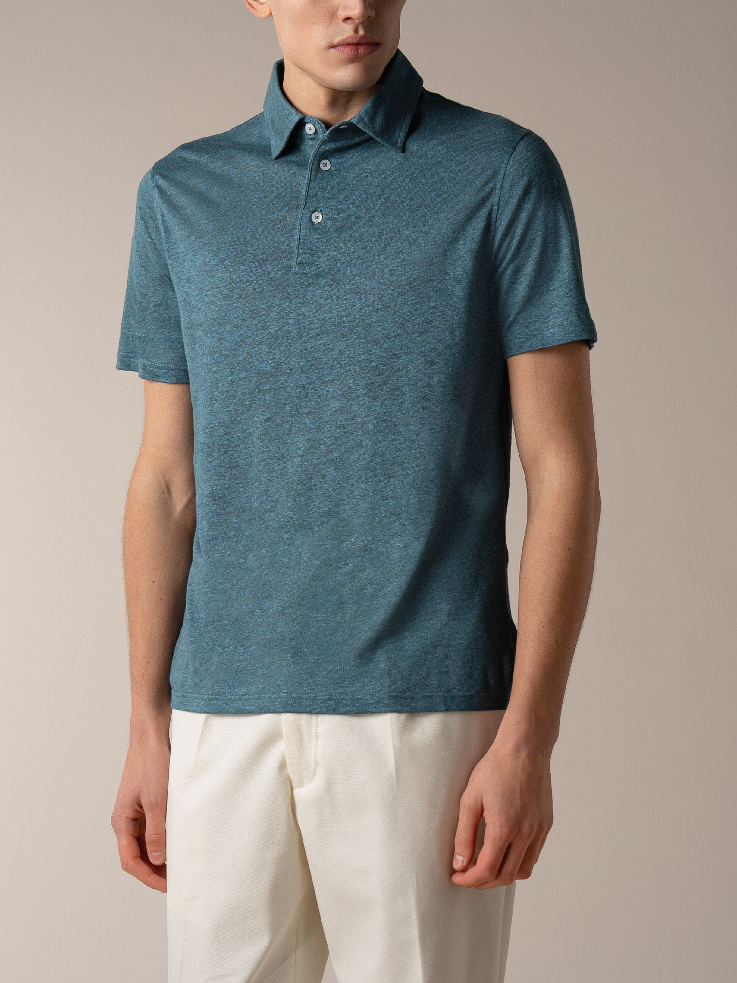 Sea Green Linen Polo Shirt