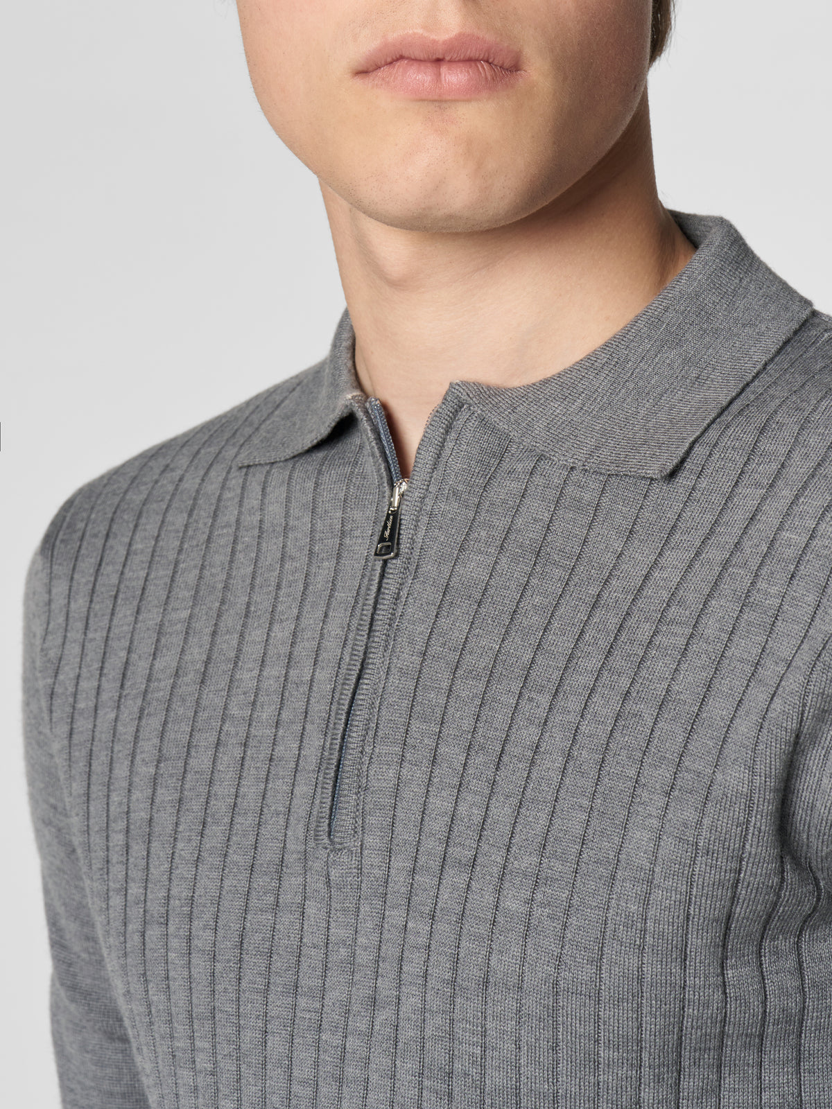 Ribbed Zipper Polo Dark Grey