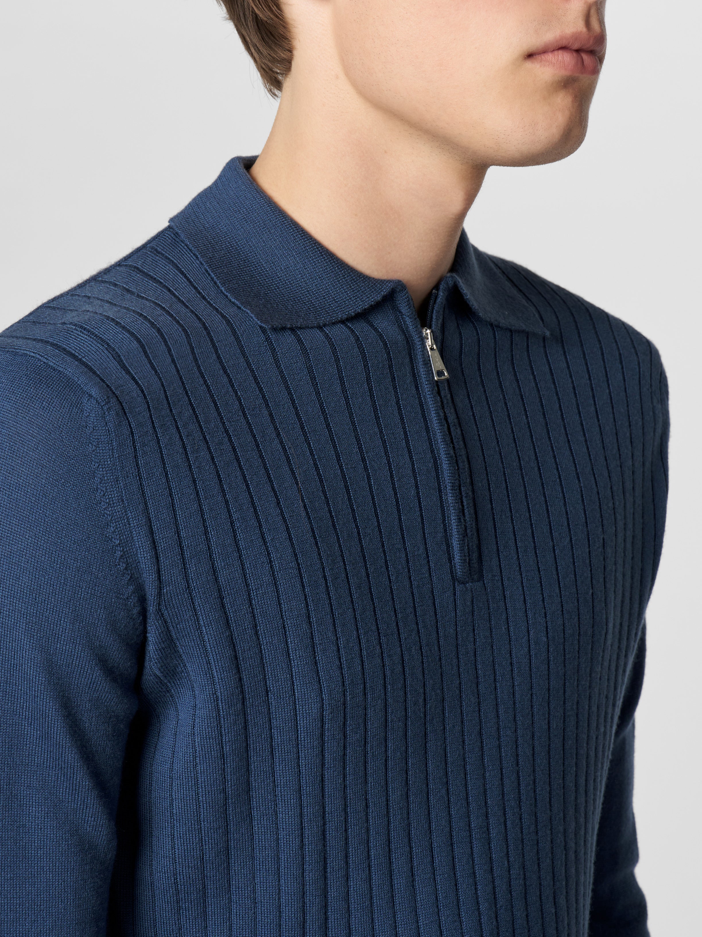 Ribbed Zipper Polo Sargasso Blue