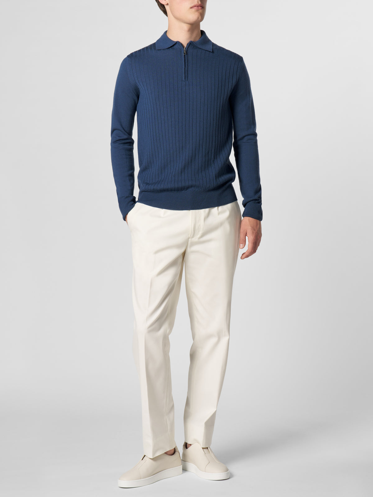 Ribbed Zipper Polo Sargasso Blue