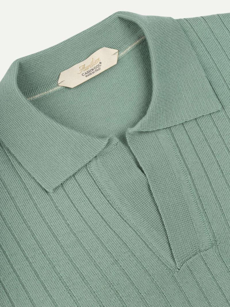 Shortsleeve Buttonless Ribbed Polo Light Green