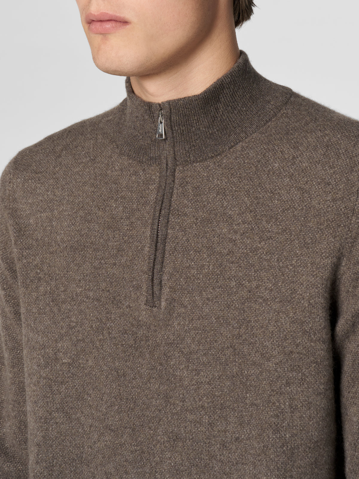 Dark Brown Jaquard Zipper Sweater