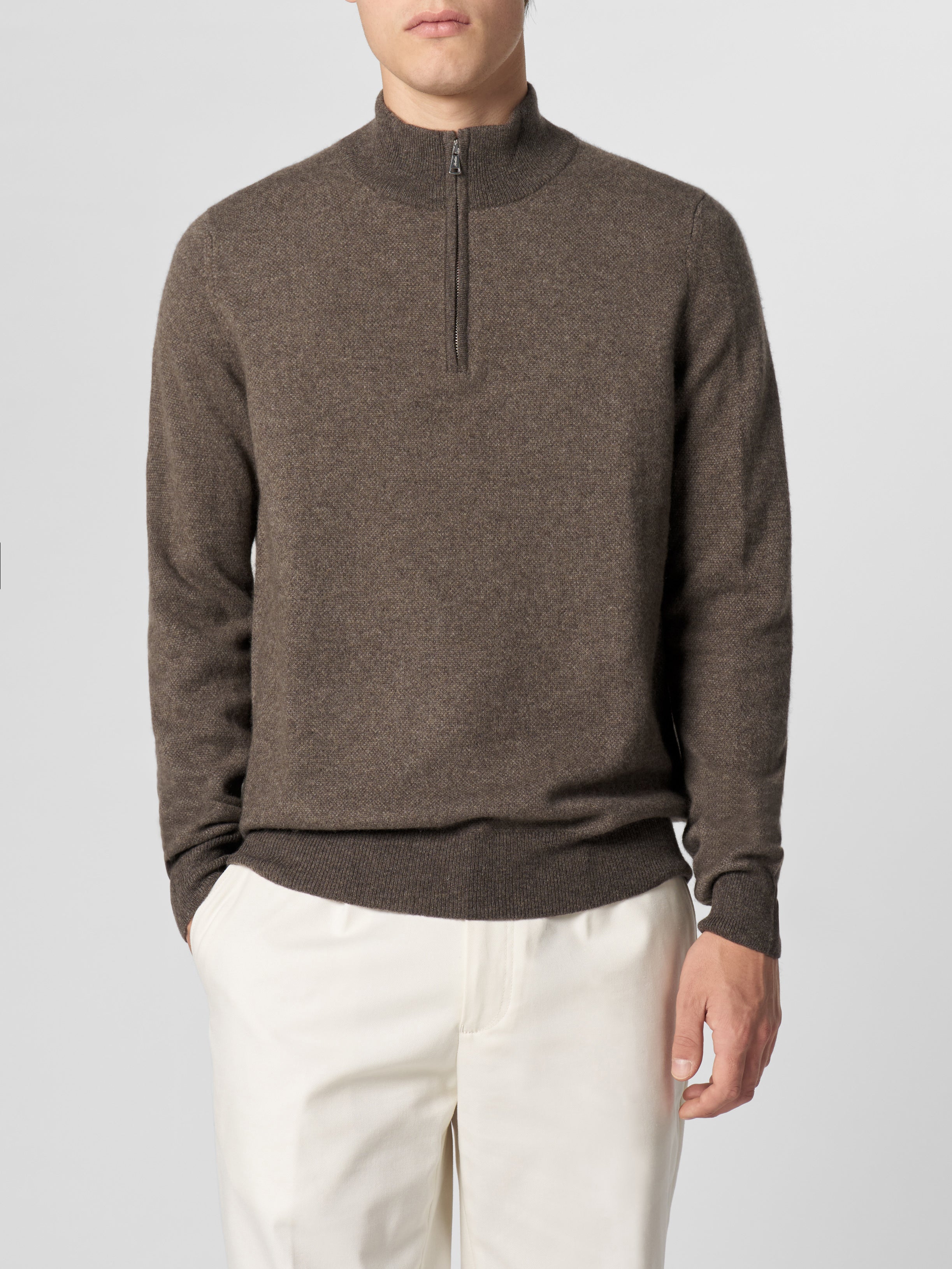 Dark Brown Jaquard Zipper Sweater