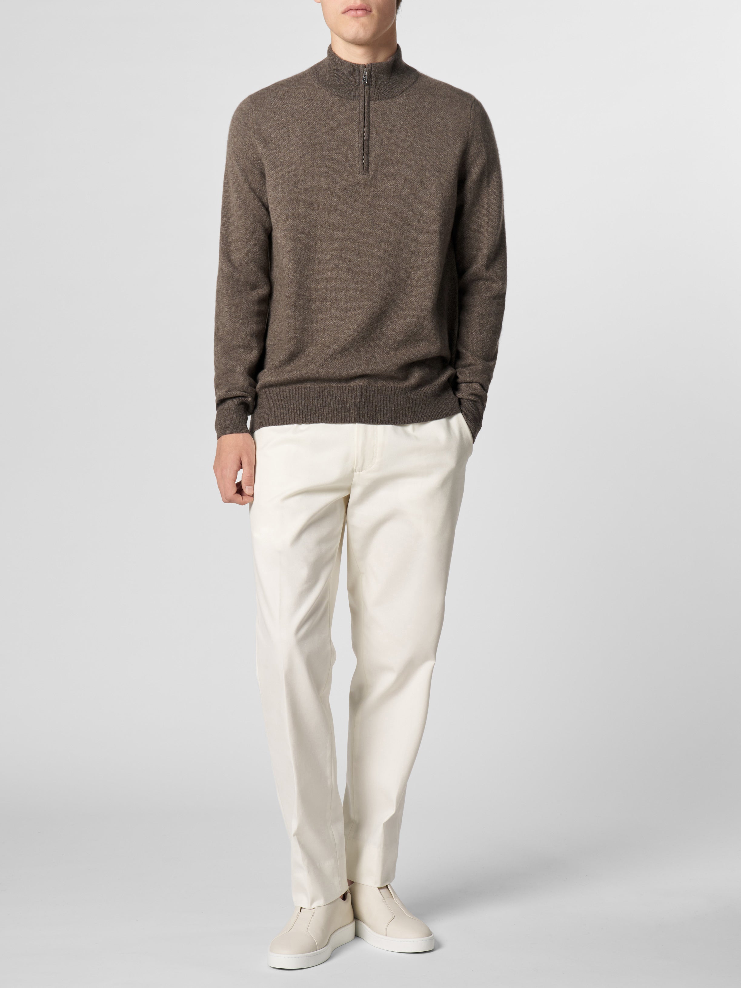 Dark Brown Jaquard Zipper Sweater
