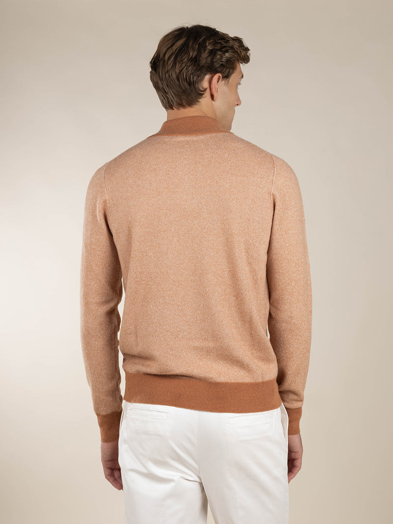 Caramel Jacquard Zipper Sweater