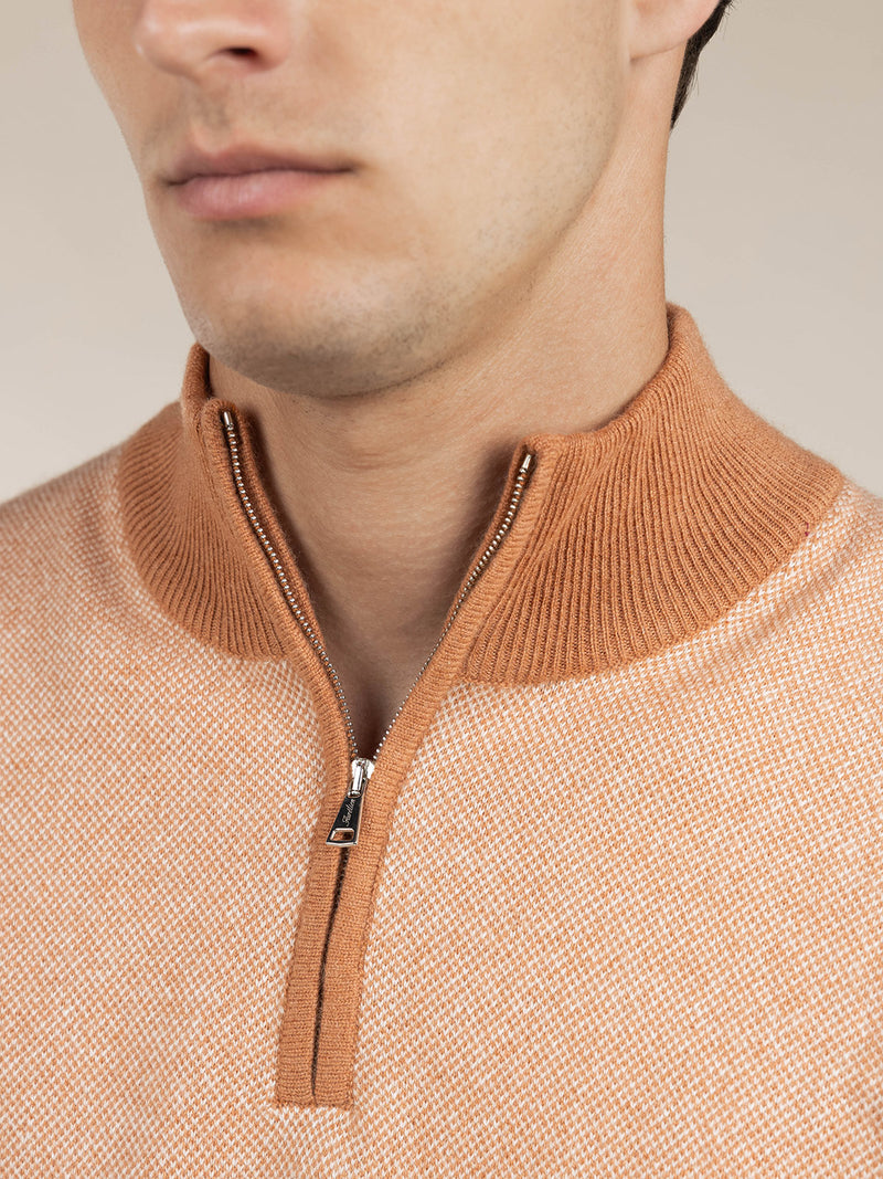 Caramel Jacquard Zipper Sweater