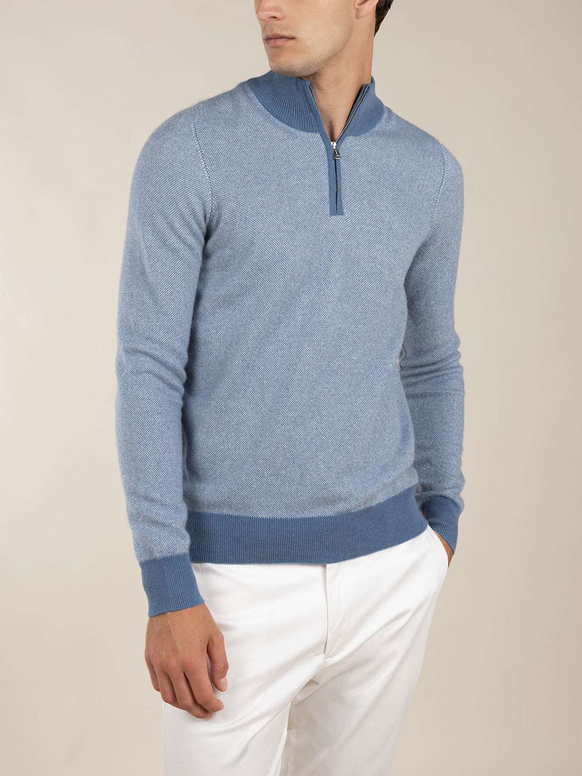 Steel Blue Jacquard Zipper Sweater