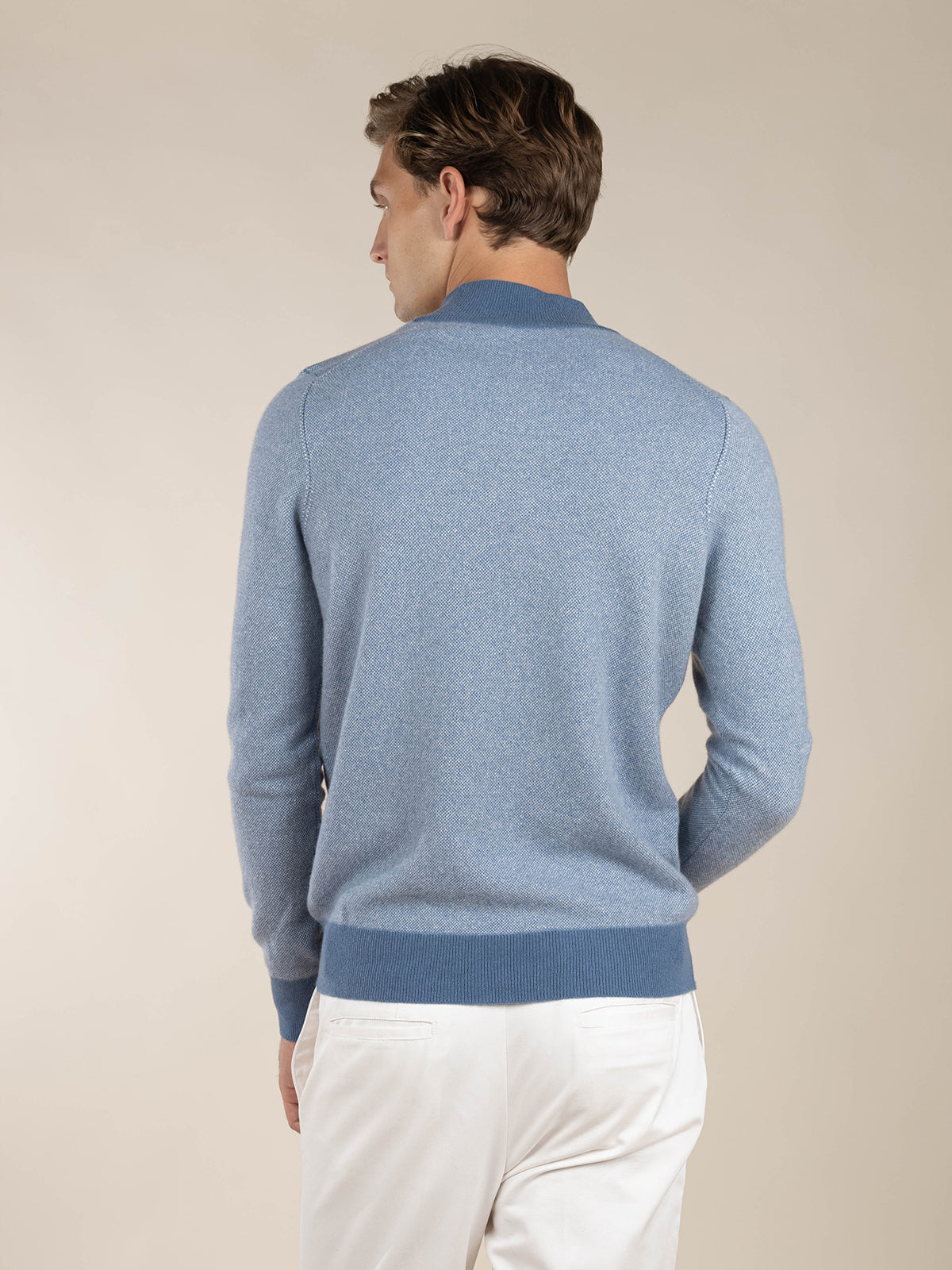 Steel Blue Jacquard Zipper Sweater