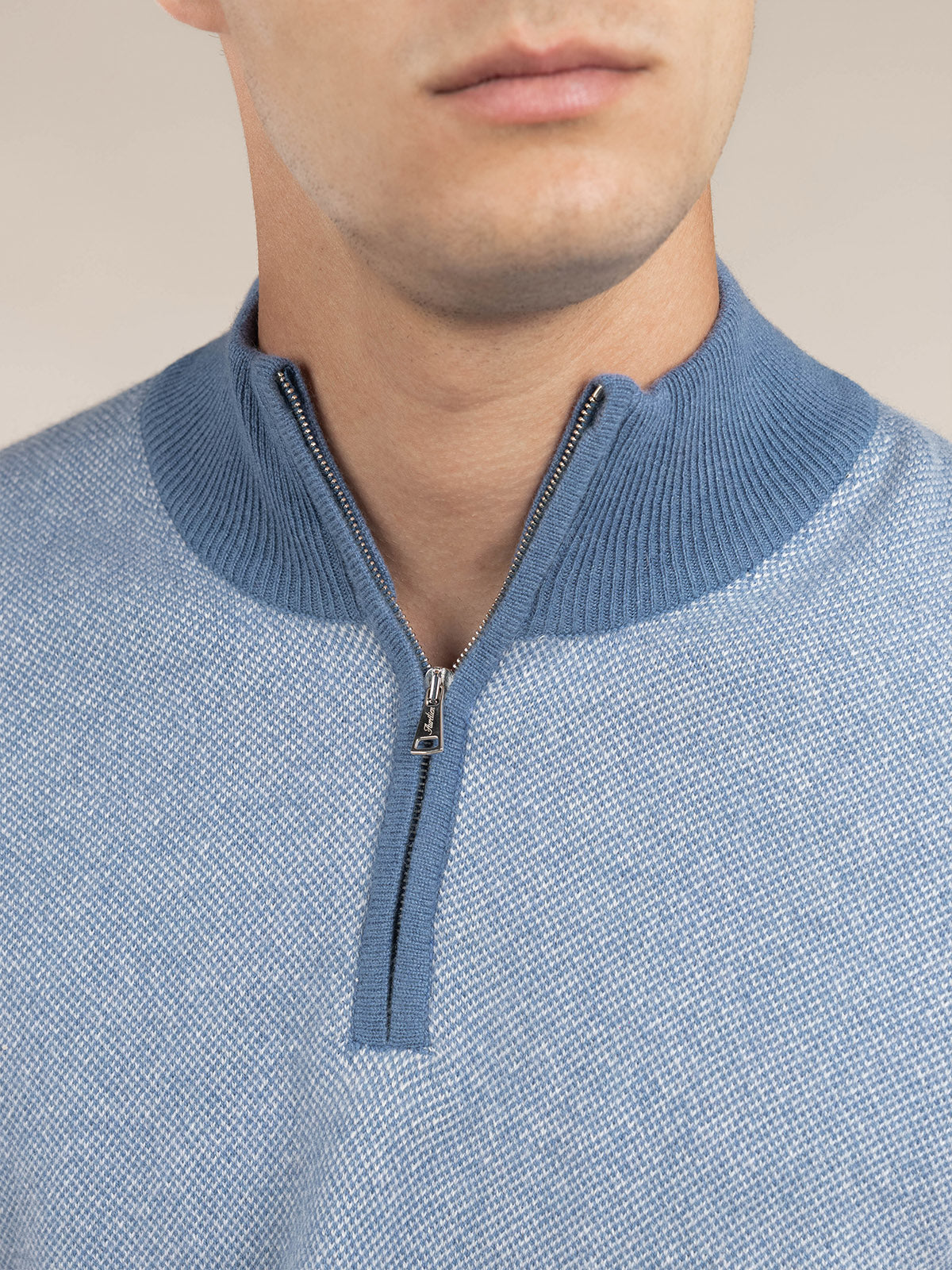 Steel Blue Jacquard Zipper Sweater