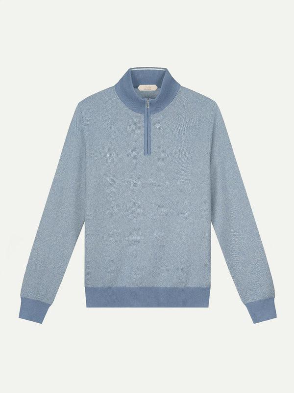Steel Blue Jacquard Zipper Sweater