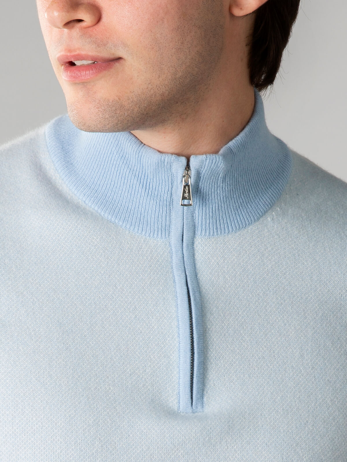 Aurélien Cashmere Light Blue Zipper Sweater
